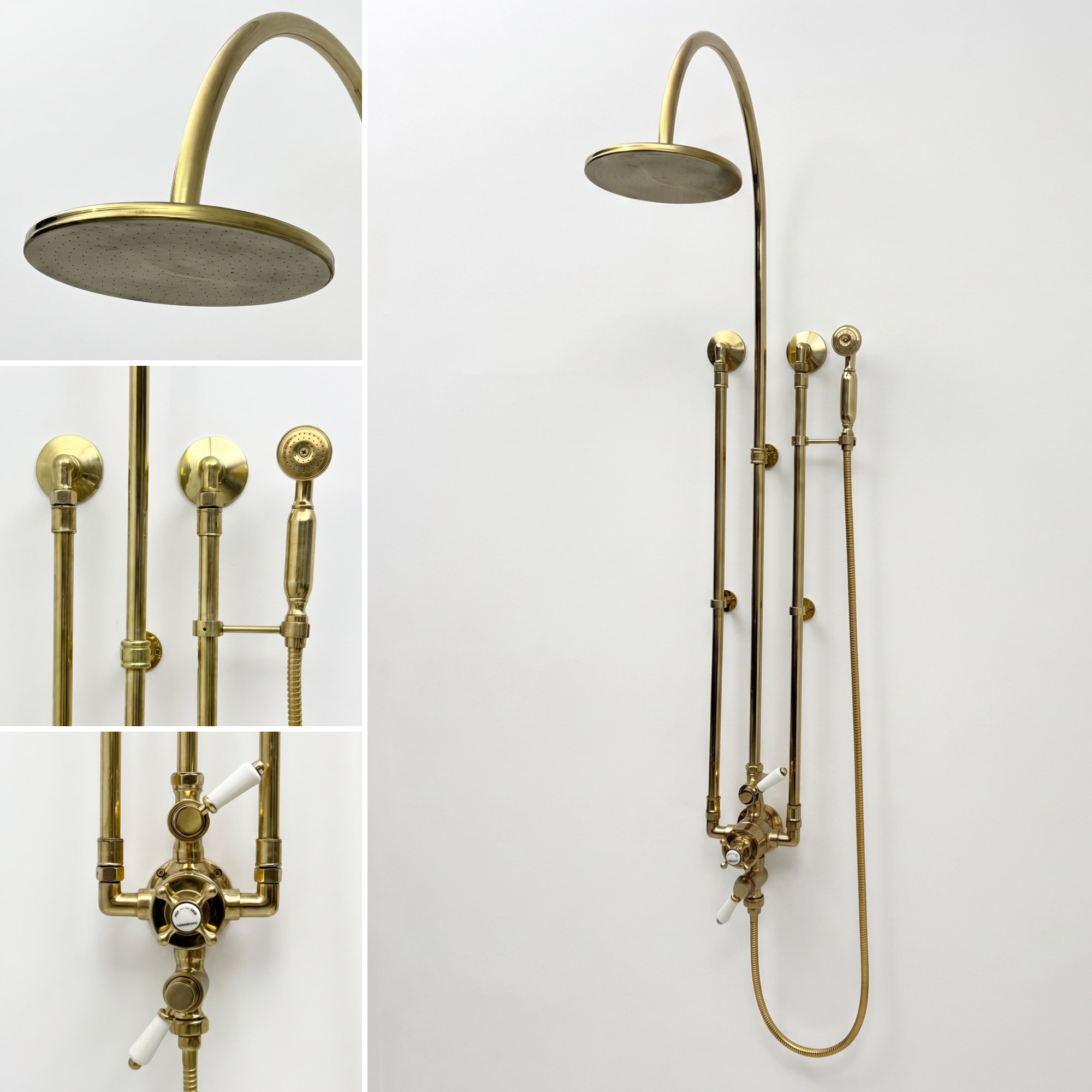 Unlacquered Brass Thermostatic Shower System With Handheld Shower