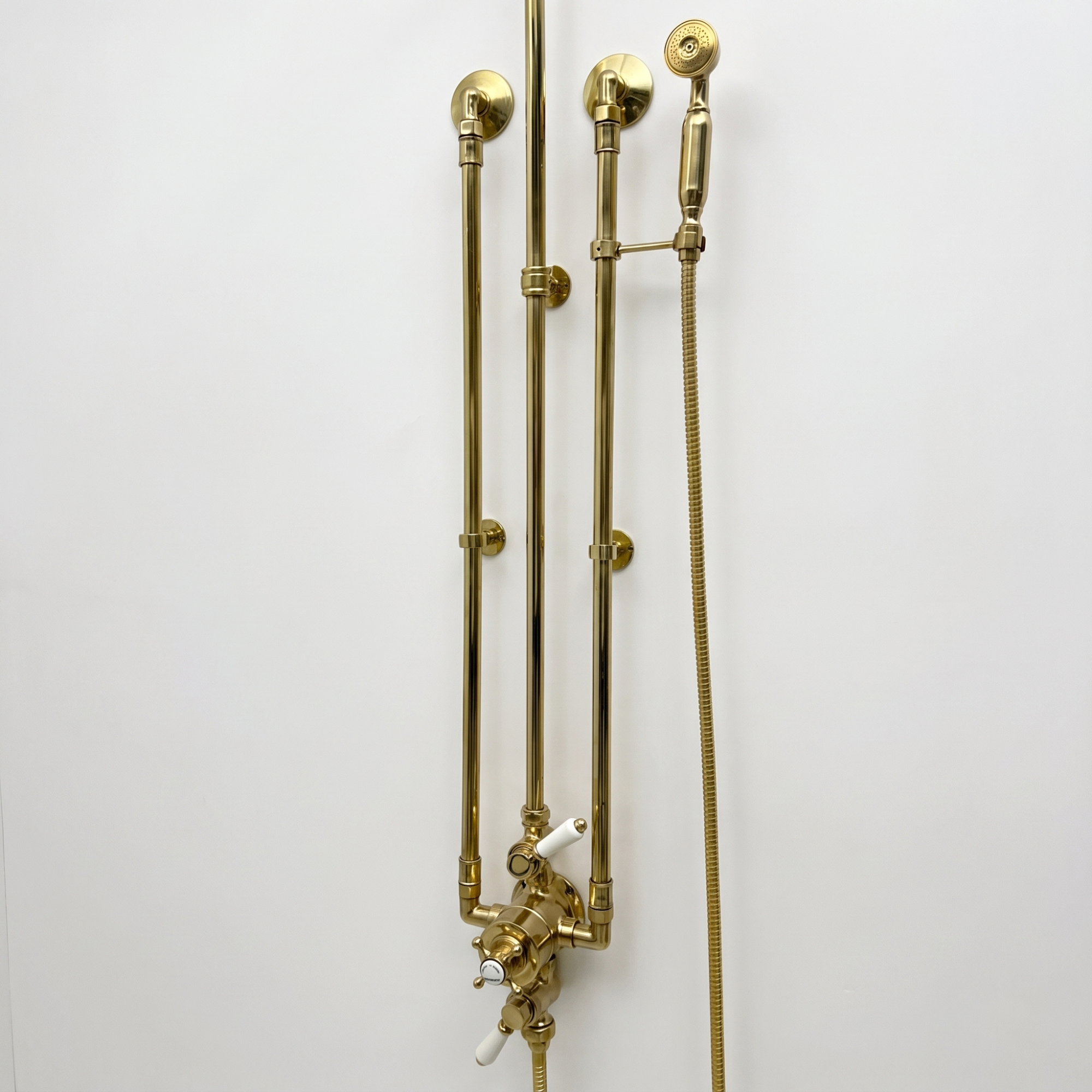 Unlacquered Brass Thermostatic Shower System With Handheld Shower