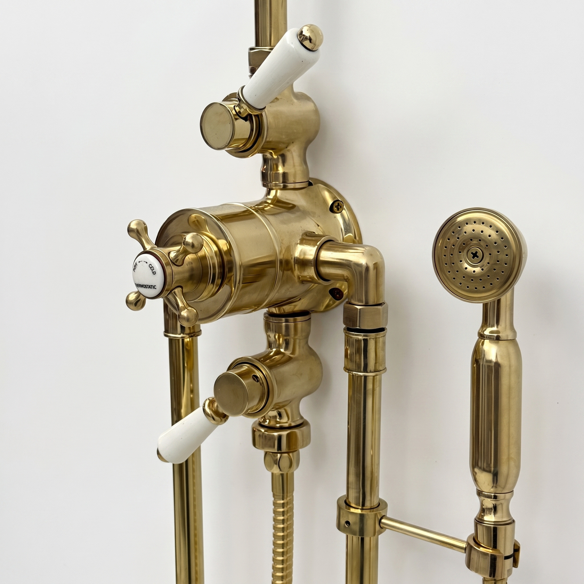 Unlacquered Brass Thermostatic Shower System With Handheld Shower