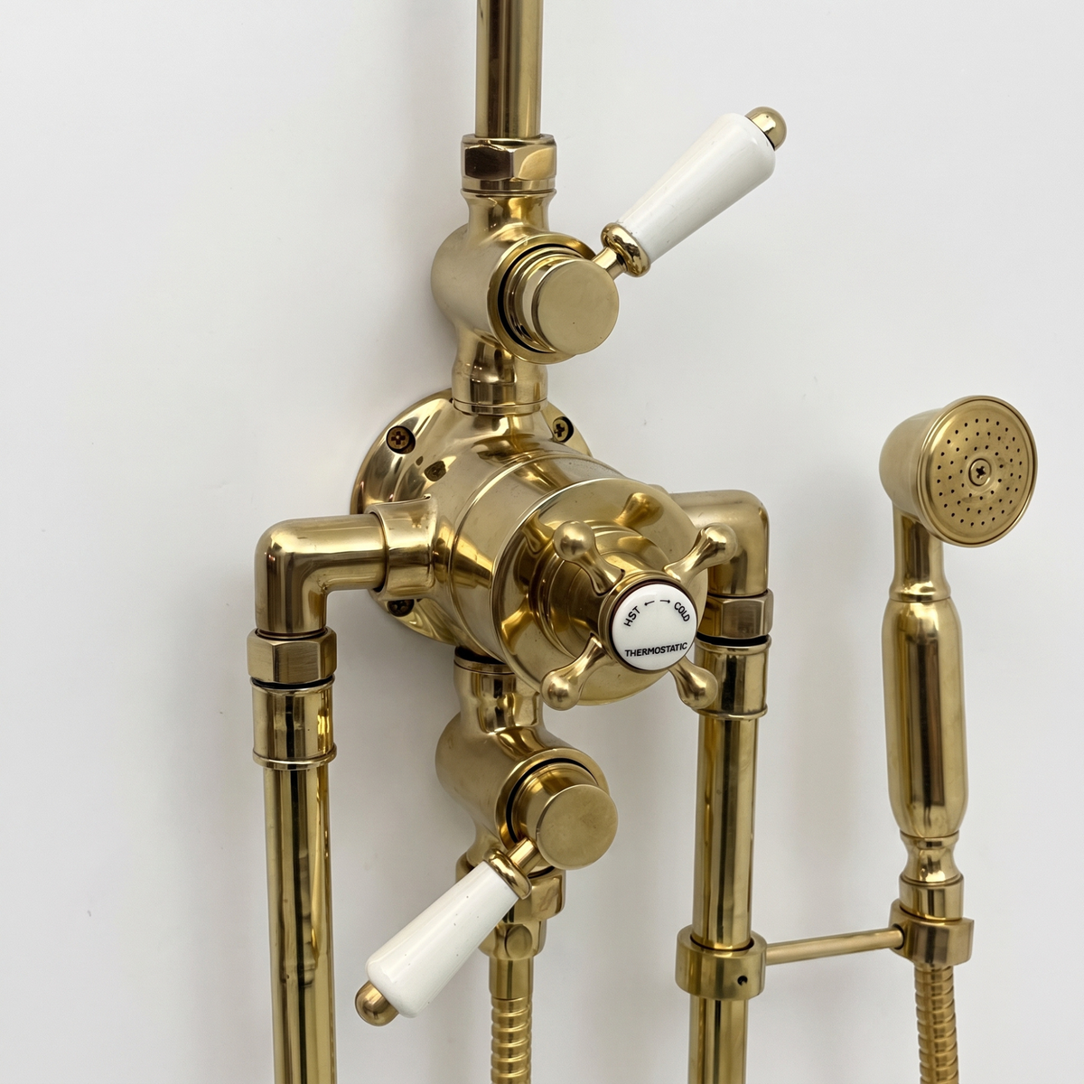 Unlacquered Brass Thermostatic Shower System With Handheld Shower