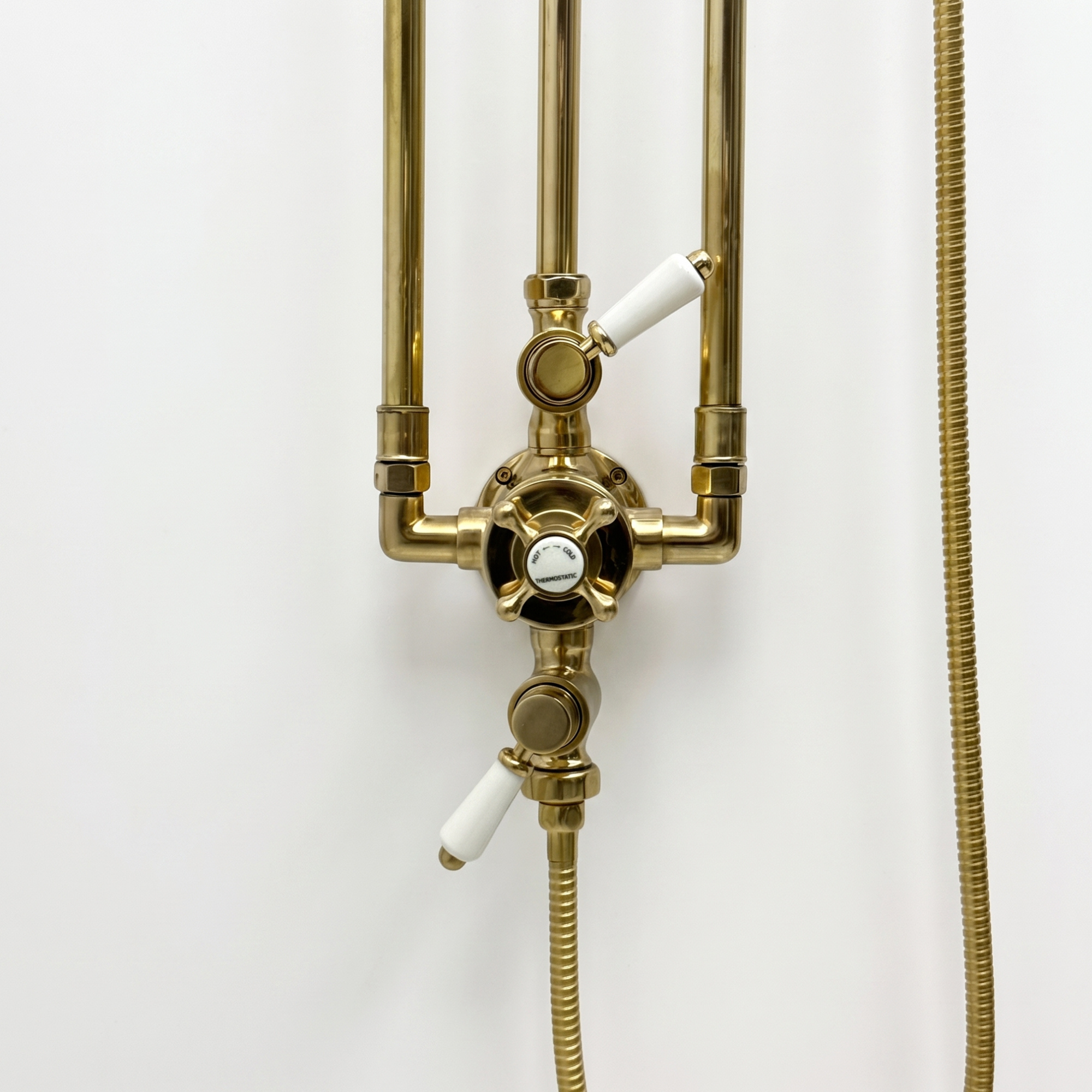 Unlacquered Brass Thermostatic Shower System With Handheld Shower