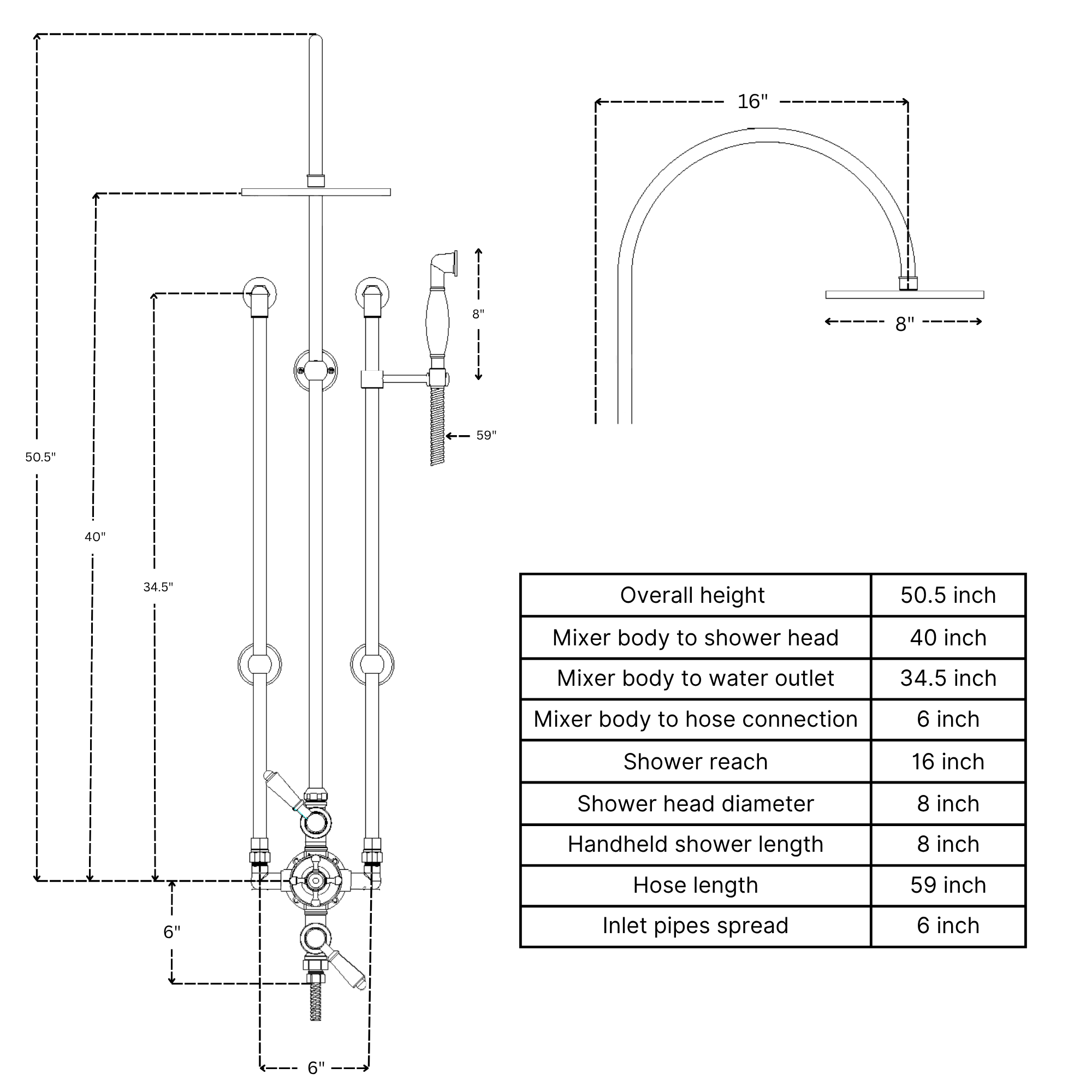 Unlacquered Brass Thermostatic Shower System With Handheld Shower