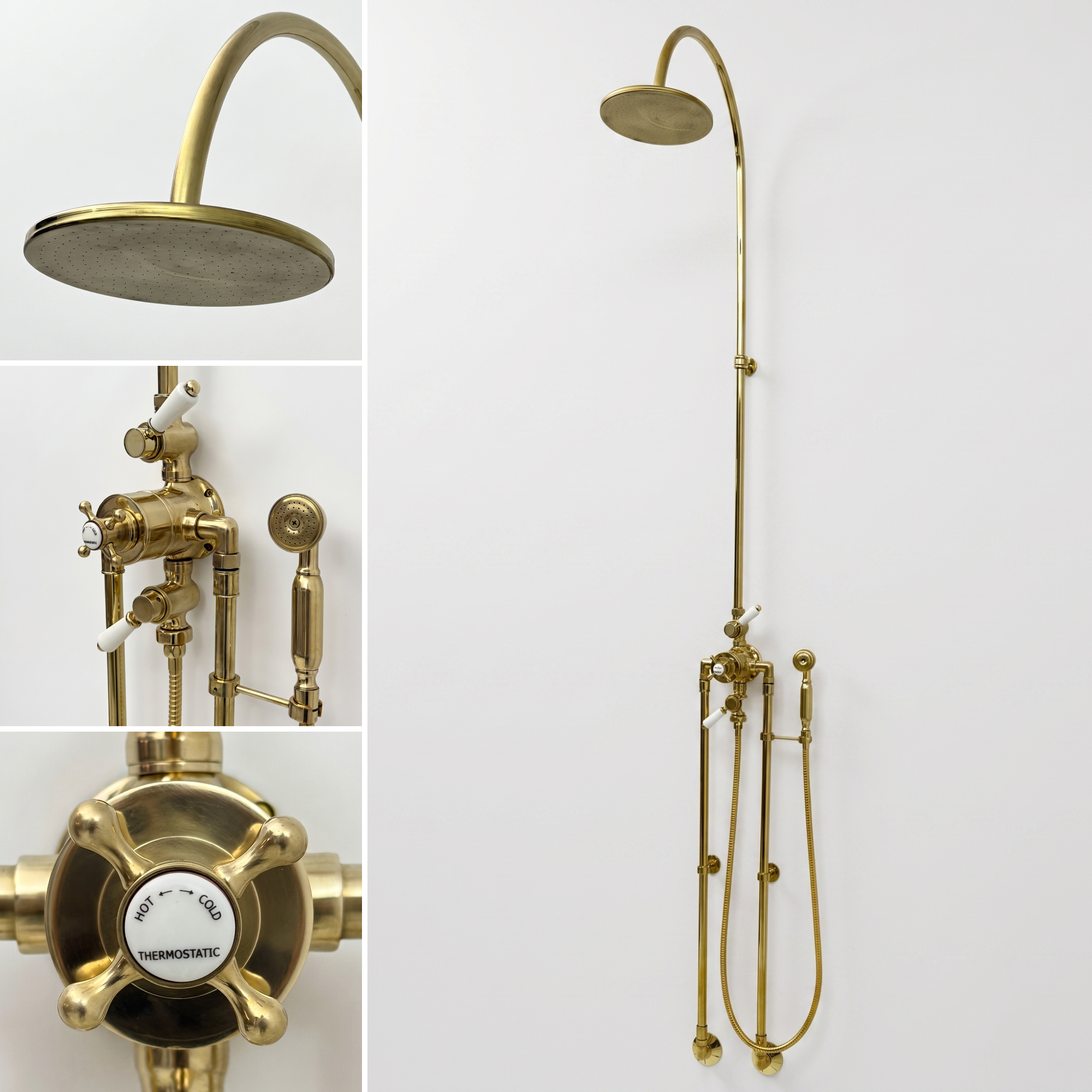 Unlacquered Brass Thermostatic Shower System With Handheld Shower