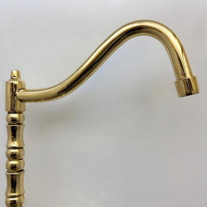 Unlacquered Brass Wall Mount Faucet, Solid Brass Bridge Faucet with Lever Handles - Ref: WMUBF1L