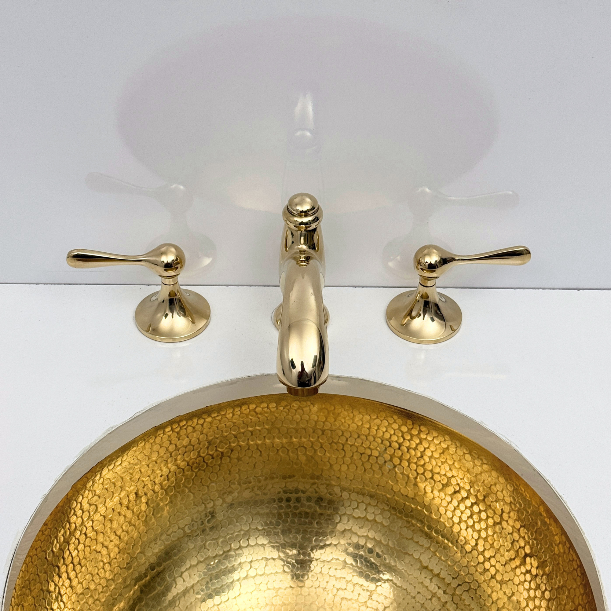 Unlacquered Brass Widespread Bathroom Faucet With Lever Handles