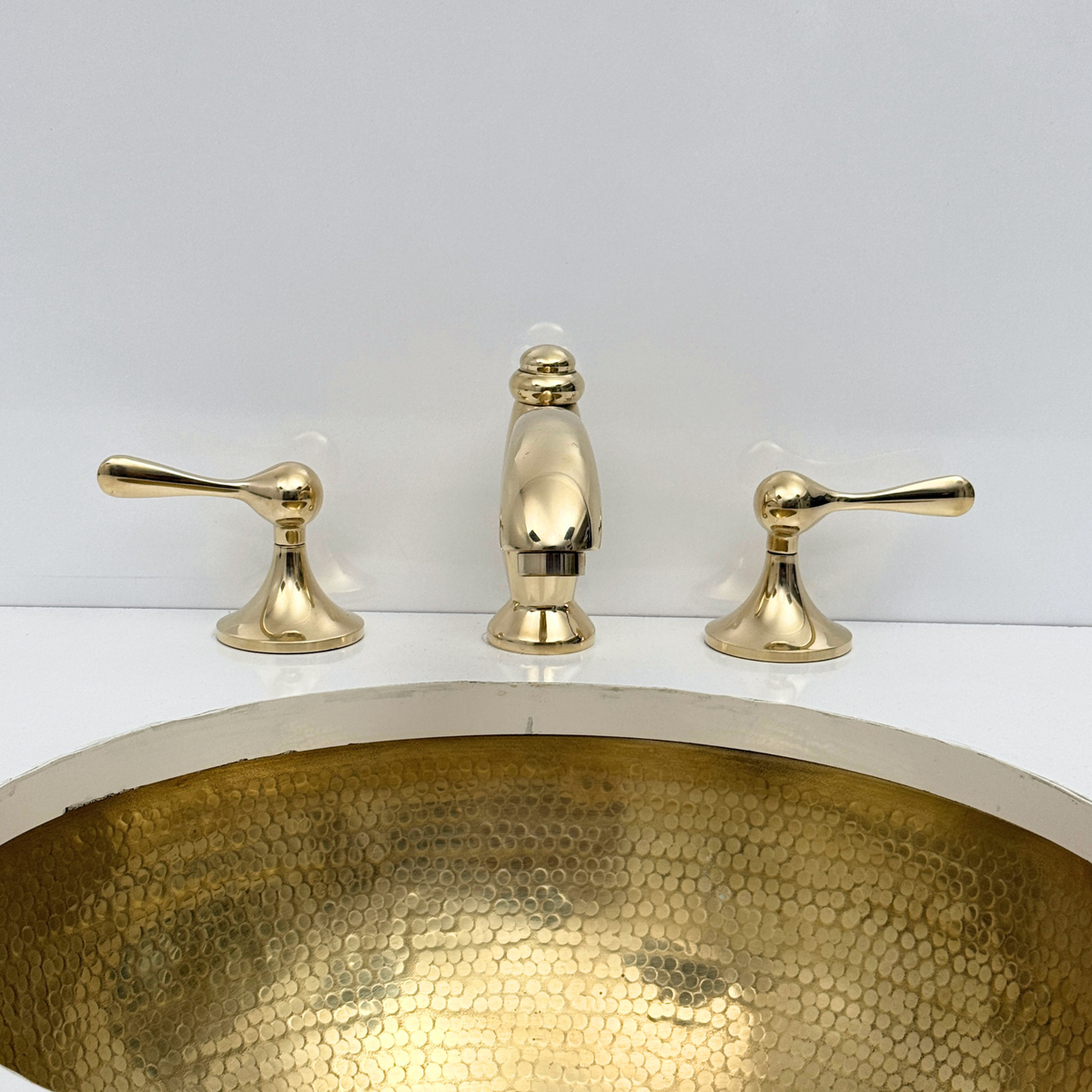 Unlacquered Brass Widespread Bathroom Faucet With Lever Handles