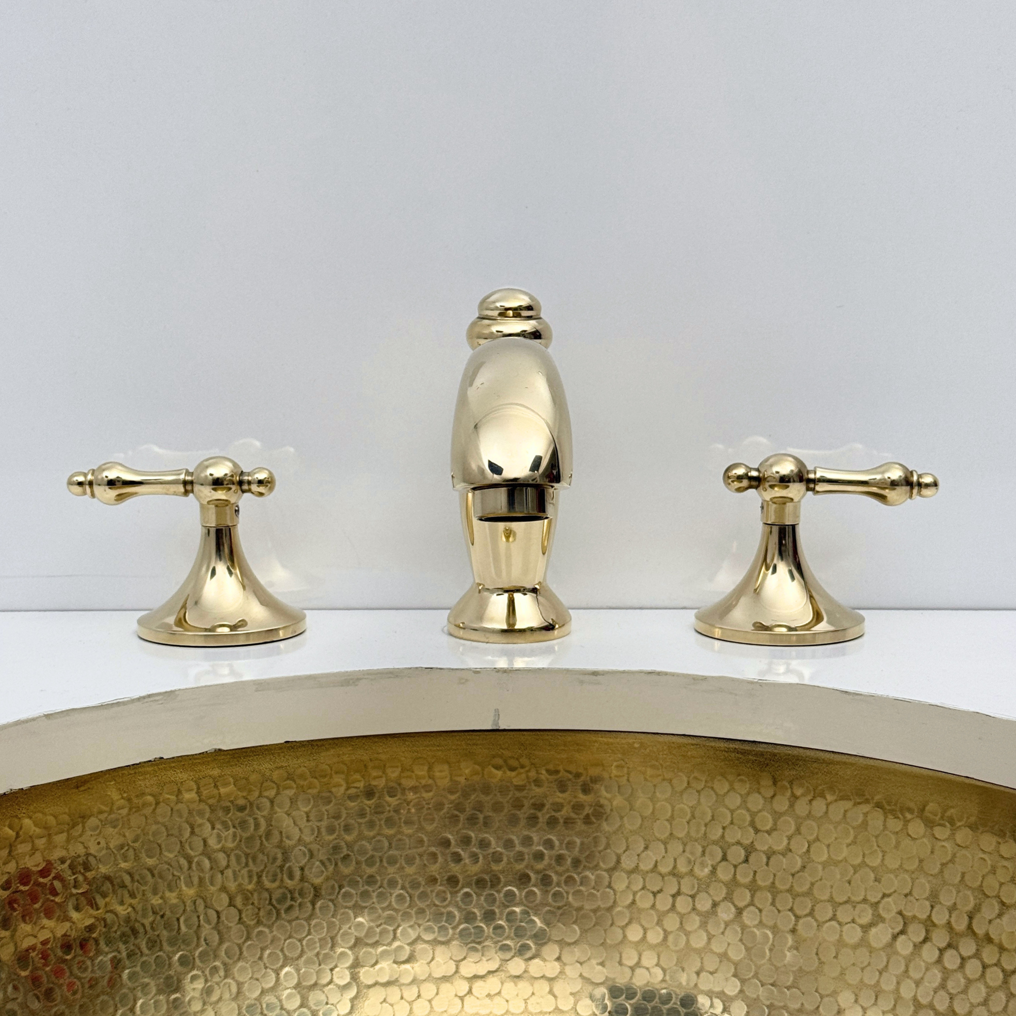Unlacquered Brass Widespread Bathroom Faucet With Lever Handles