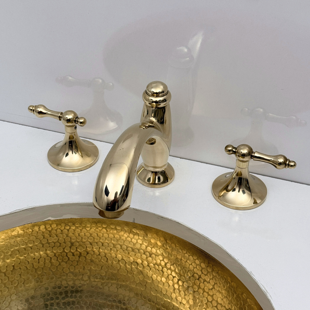 Unlacquered Brass Widespread Bathroom Faucet With Lever Handles