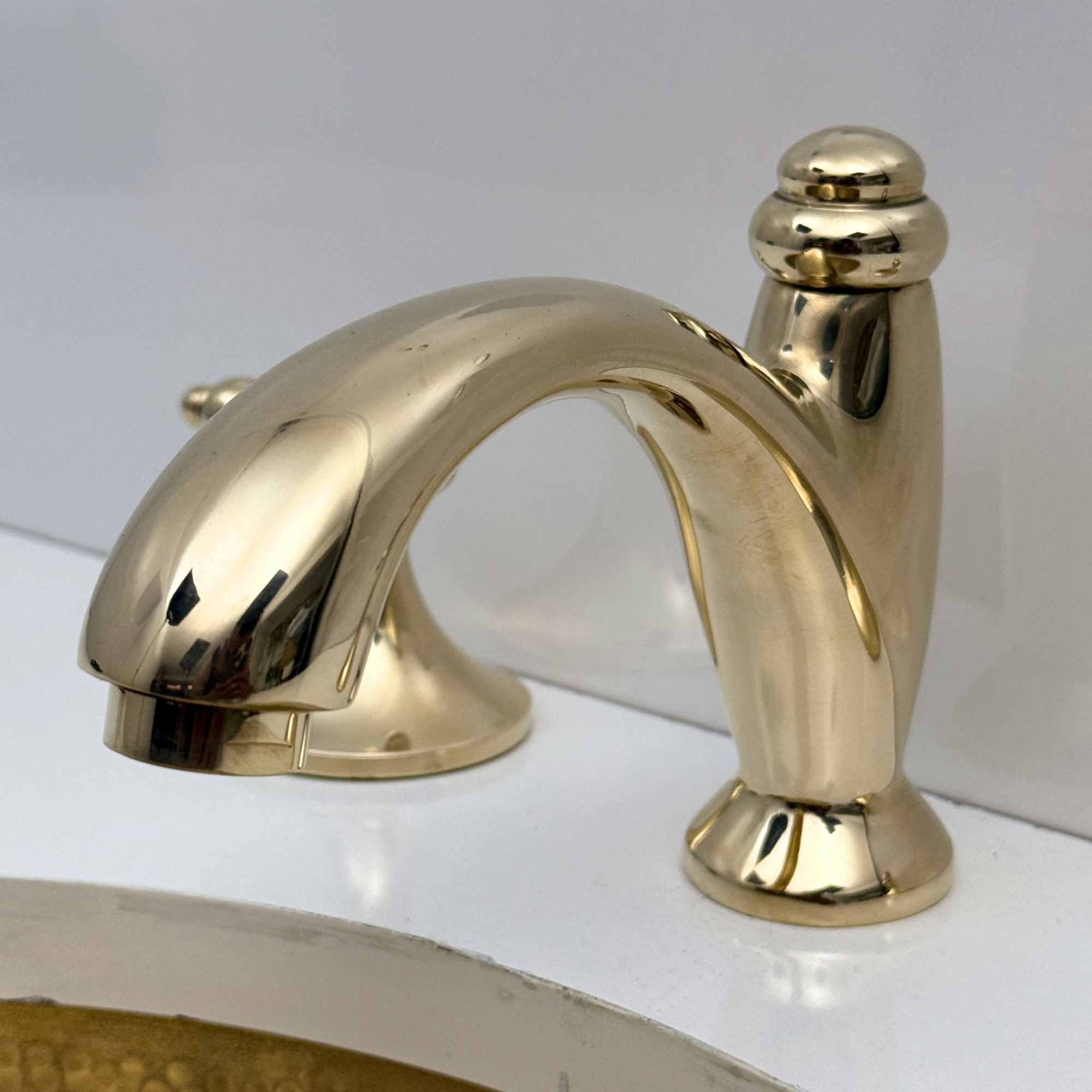 Unlacquered Brass Widespread Bathroom Faucet With Lever Handles