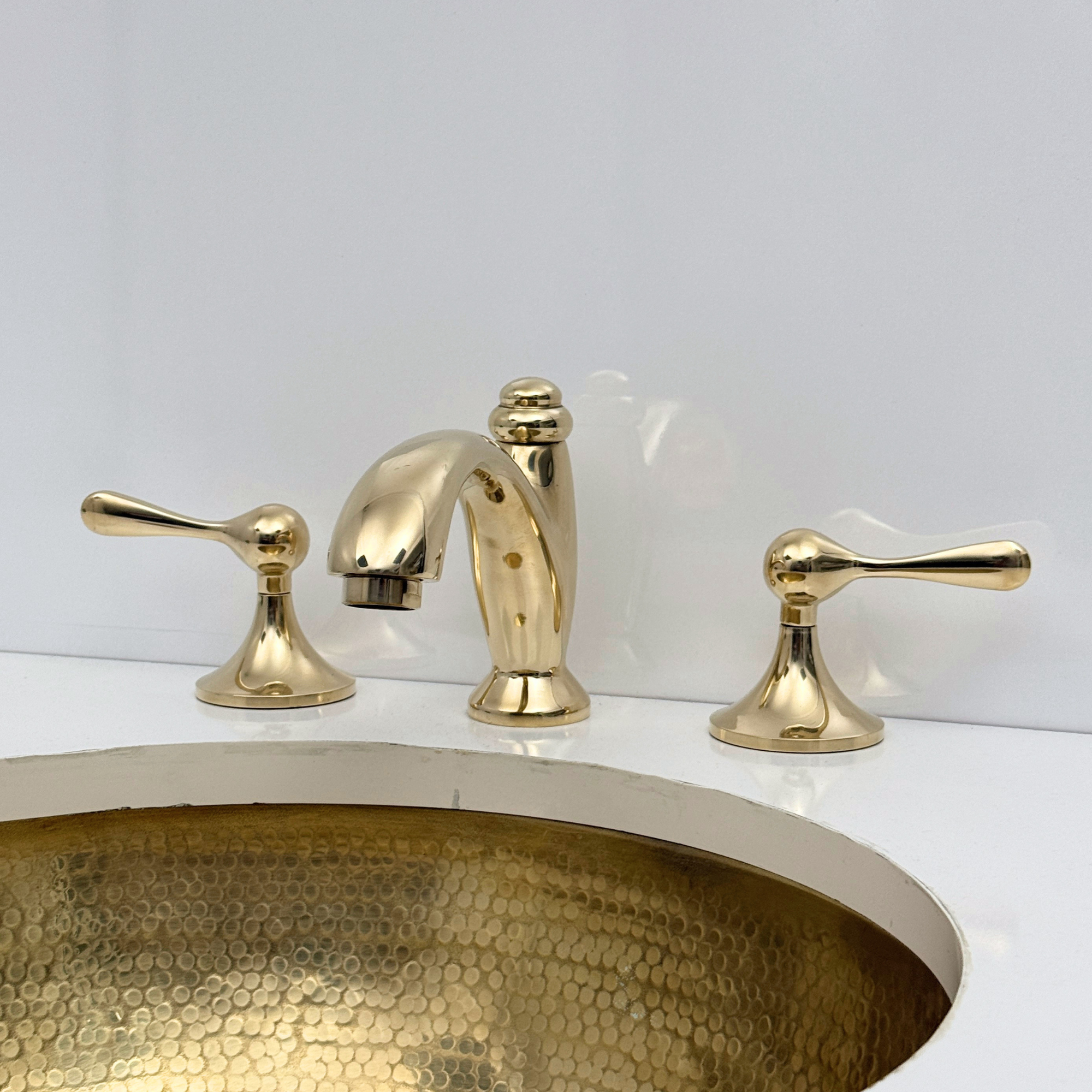 Unlacquered Brass Widespread Bathroom Faucet With Lever Handles