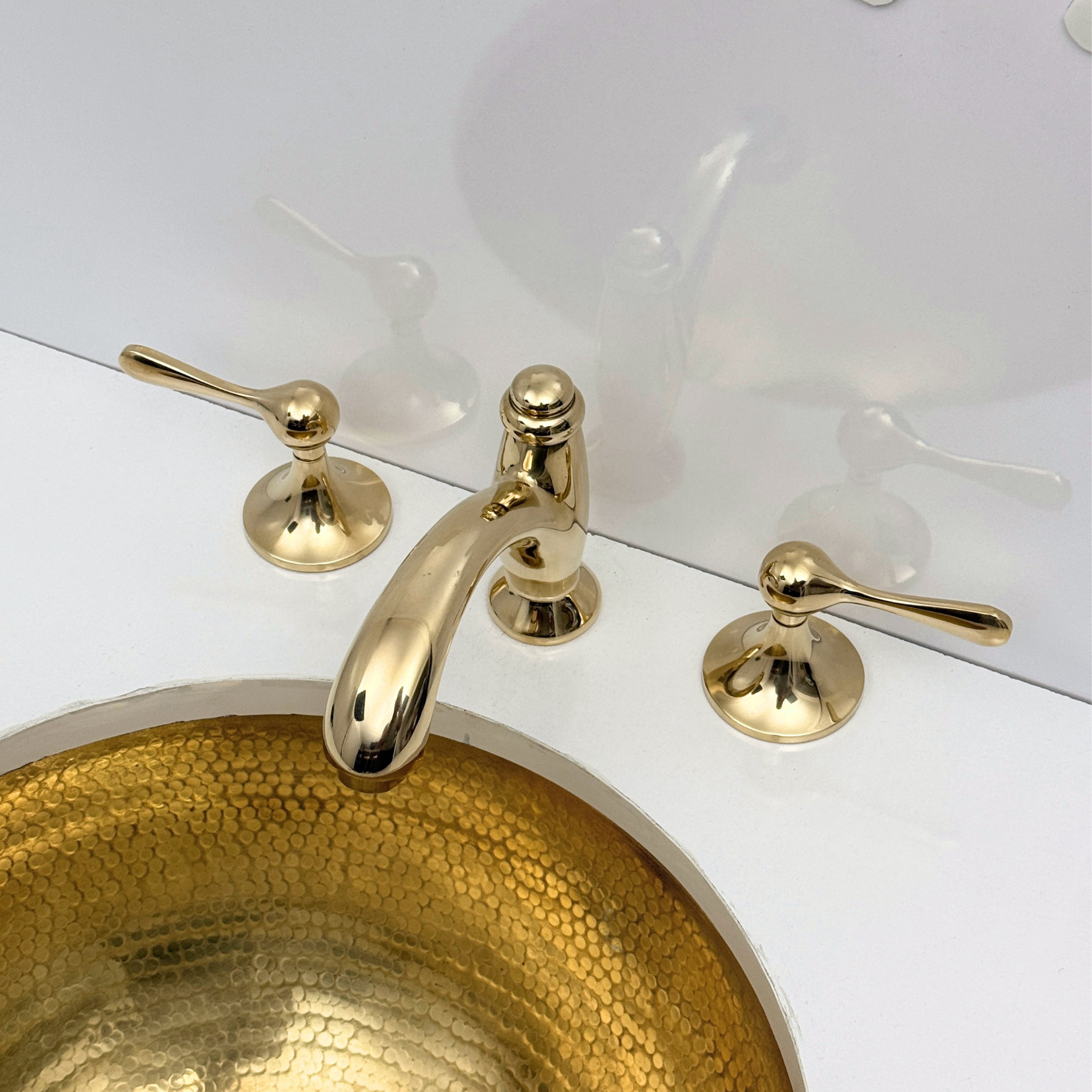 Unlacquered Brass Widespread Bathroom Faucet With Lever Handles