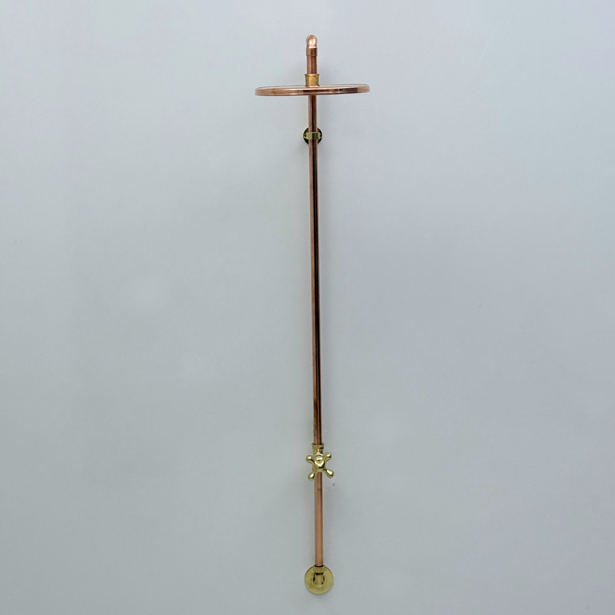 Unlacquered Brass and Copper Outdoor Shower System with Flat Rain Shower Head