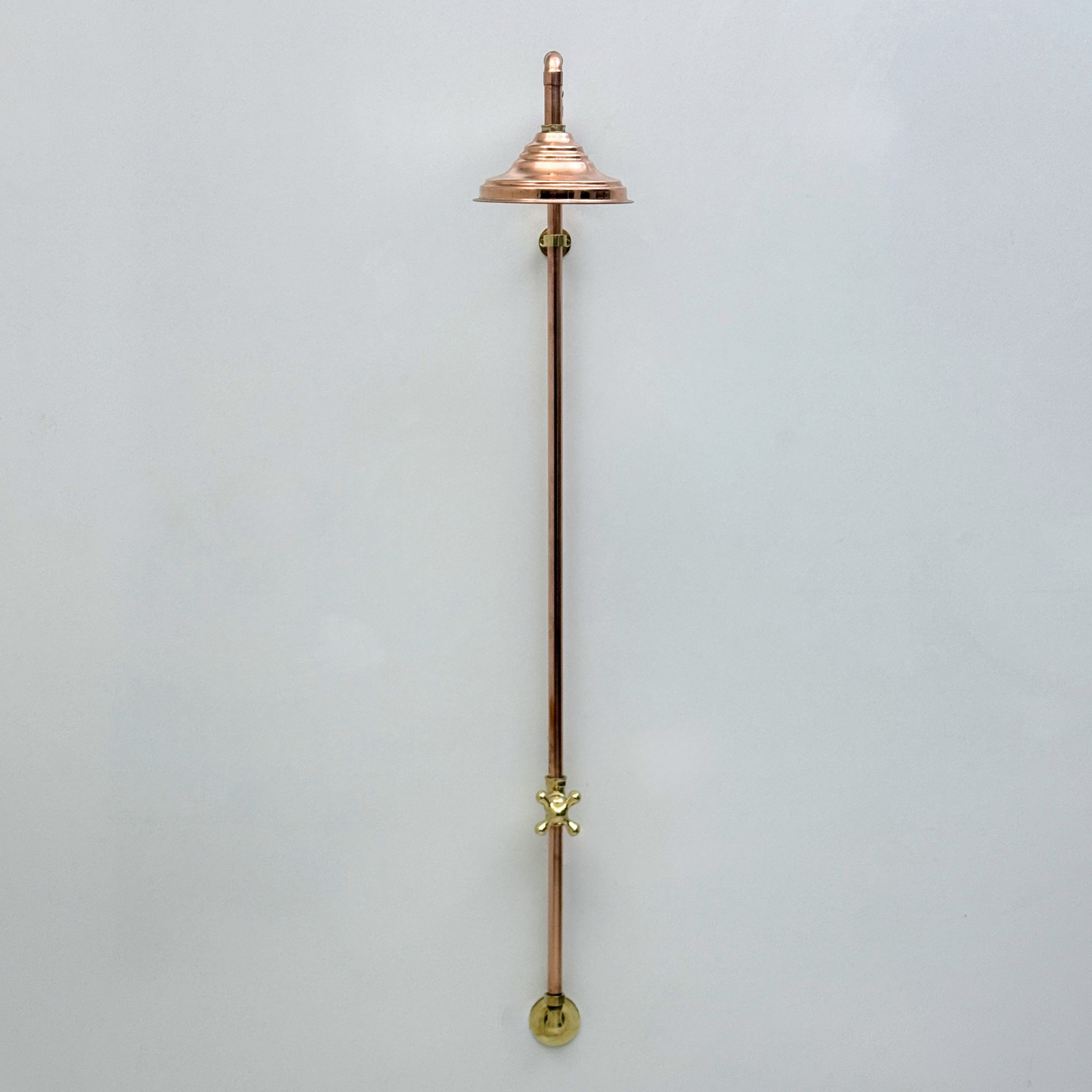 Unlacquered Brass and Copper Outdoor Shower System with Round Rain Shower Head