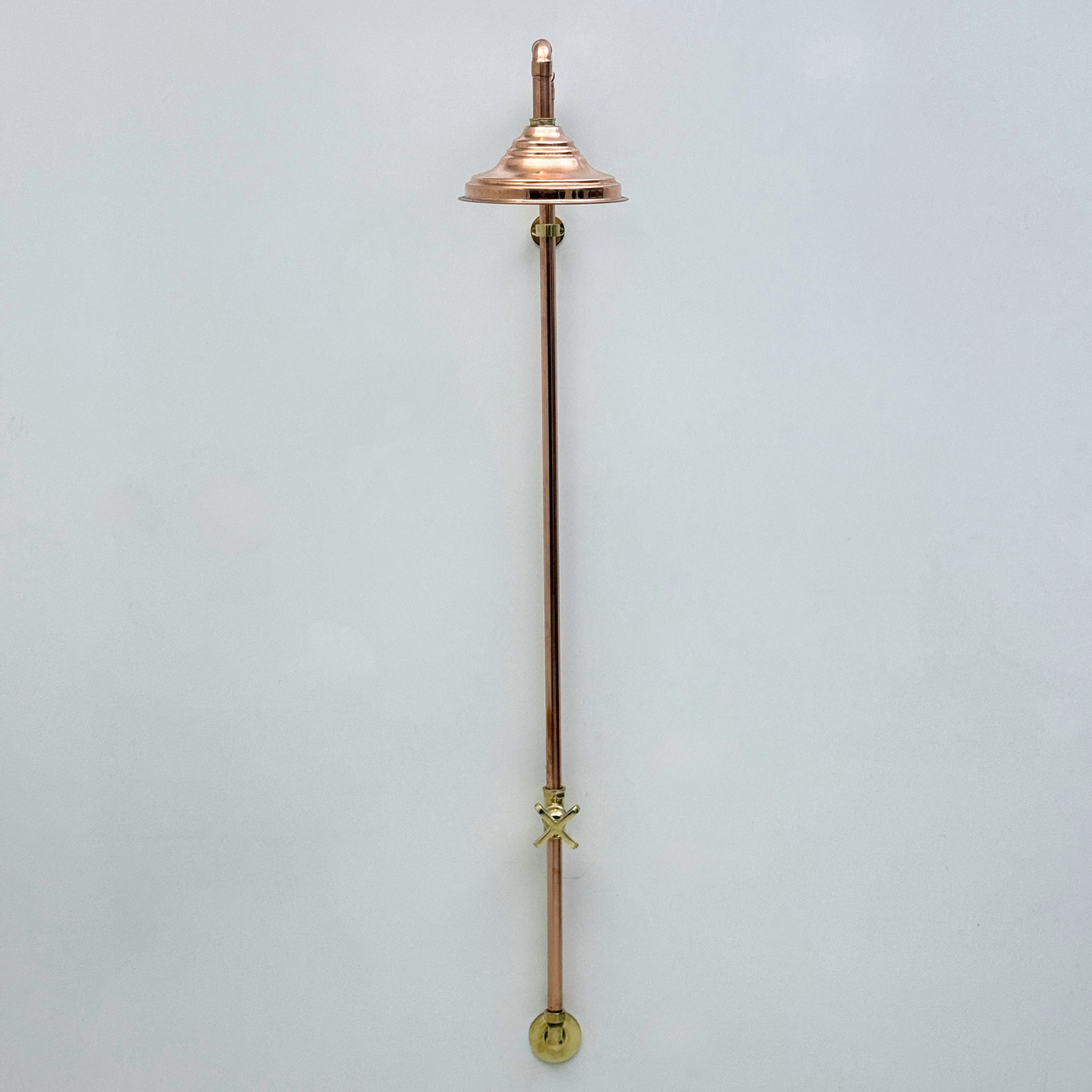 Unlacquered Brass and Copper Outdoor Shower System with Round Rain Shower Head