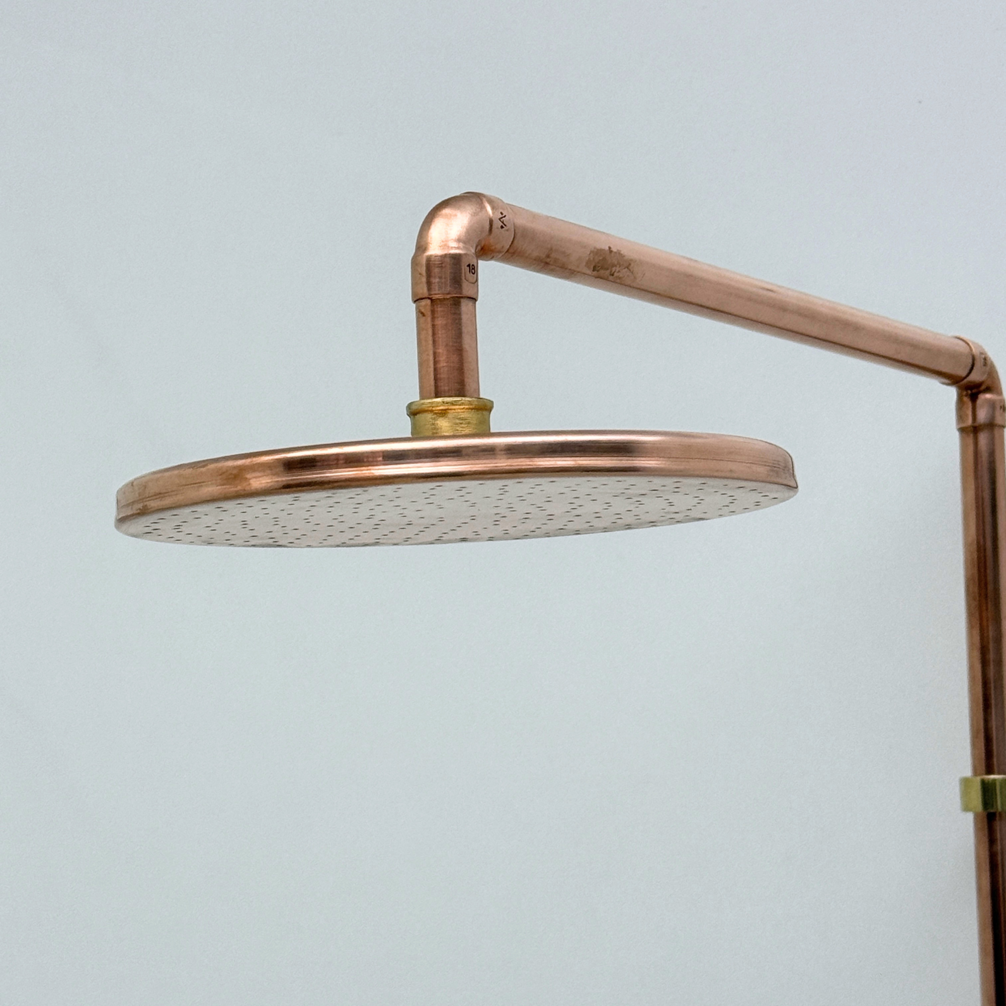 Unlacquered Brass and Copper Outdoor Shower System with Flat Rain Shower Head
