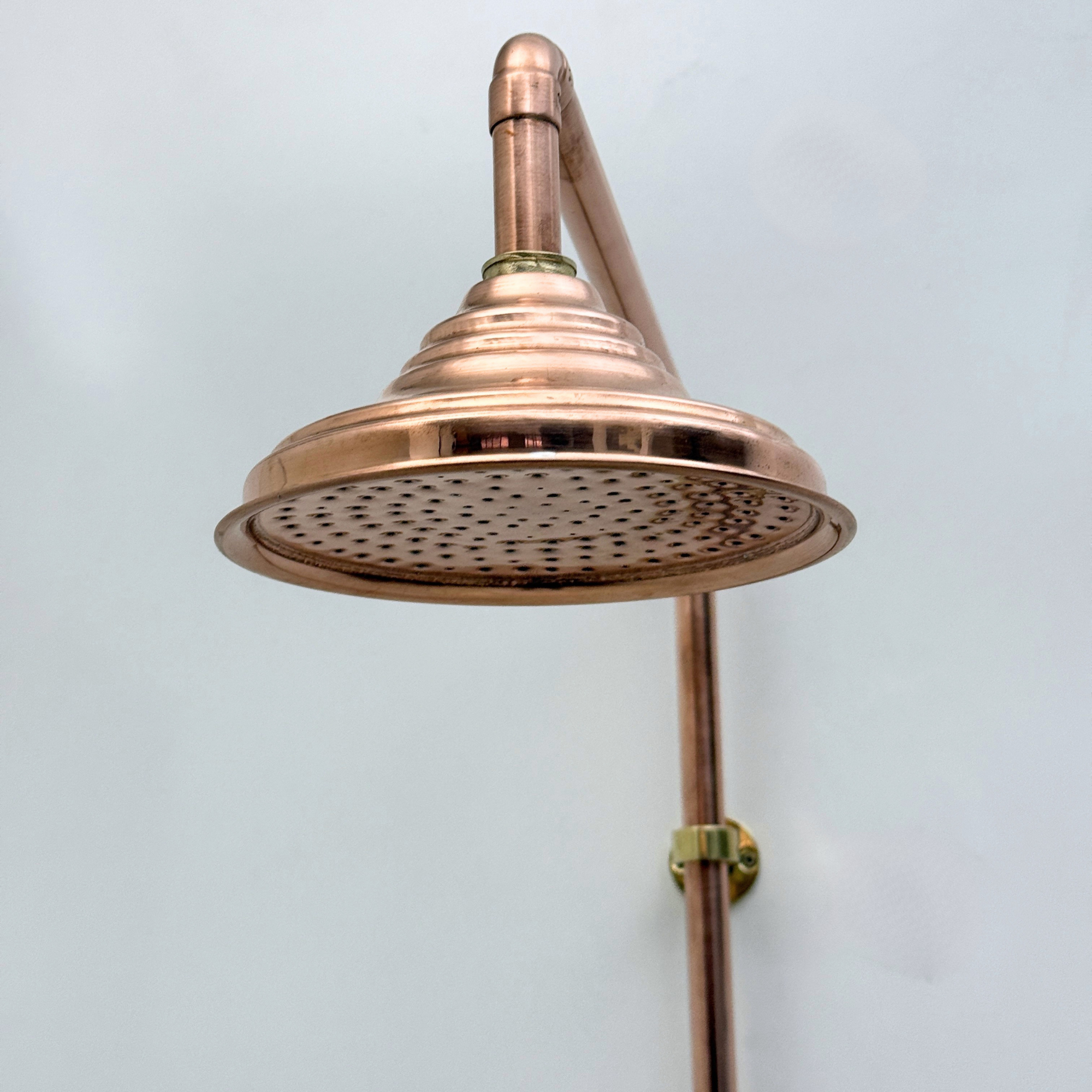 Unlacquered Brass and Copper Outdoor Shower System with Round Rain Shower Head