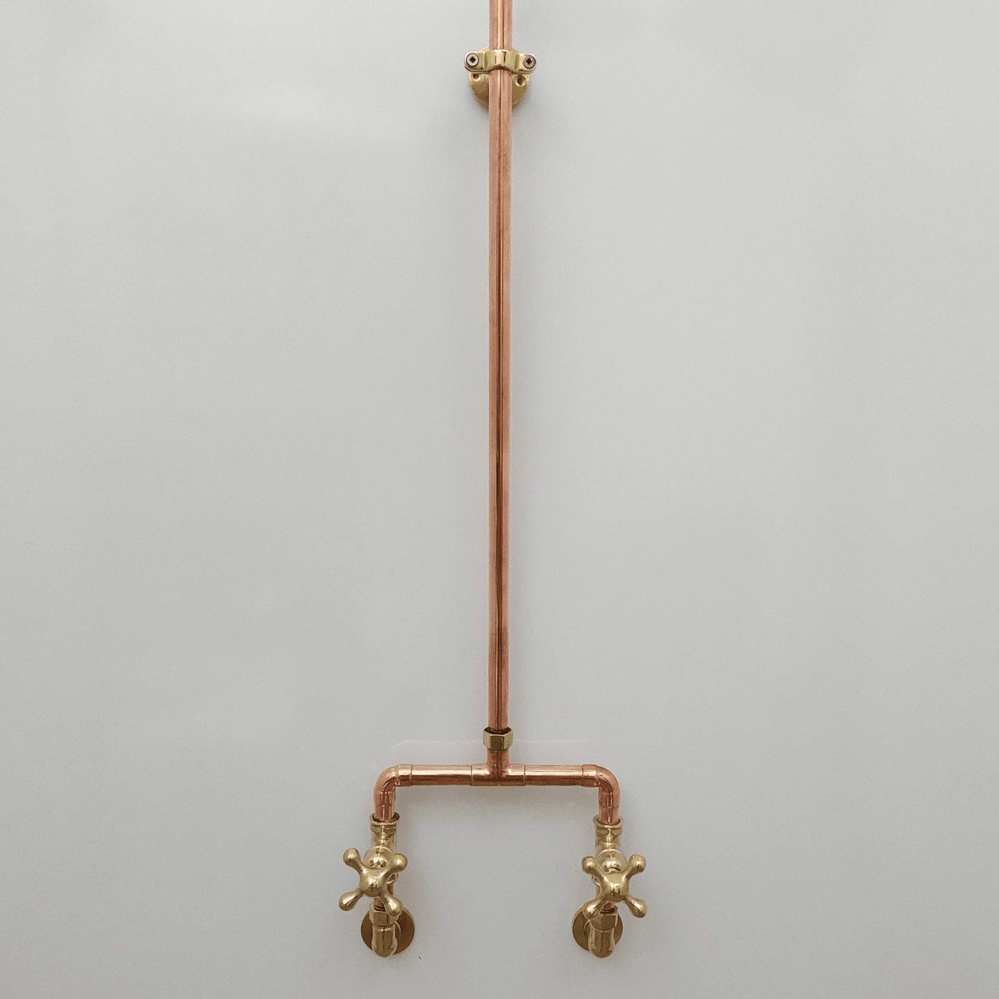 Unlacquered Brass and Copper Shower System with Round Rain Shower Head and Cross handles - Ref: SS-UBC-C-001
