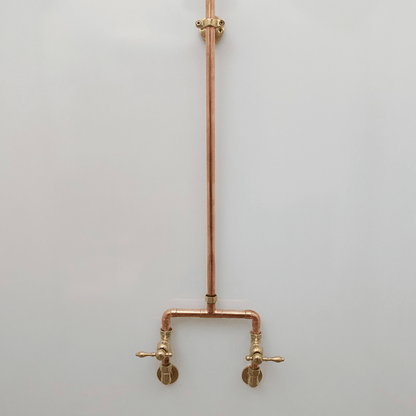 Unlacquered Brass and Copper Shower System with Round Rain Shower Head and Lever handles - Ref: SS-UBC-L-001