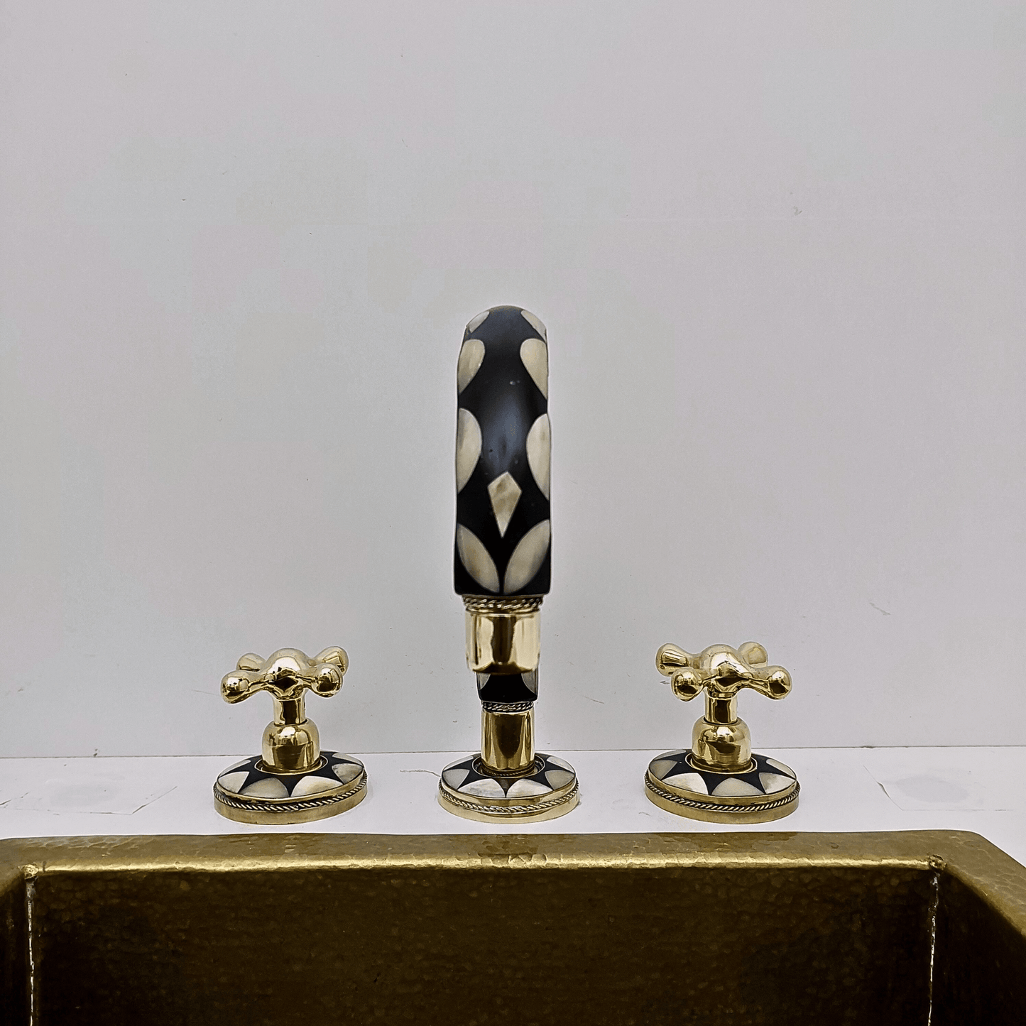 Robinet de salle de bain en laiton non laqué et résine, robinet antique avec poignées en croix - Réf : FA027-RC