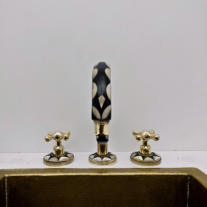 Robinet de salle de bain en laiton non laqué et résine, robinet antique avec poignées en croix - Réf : FA027-RC