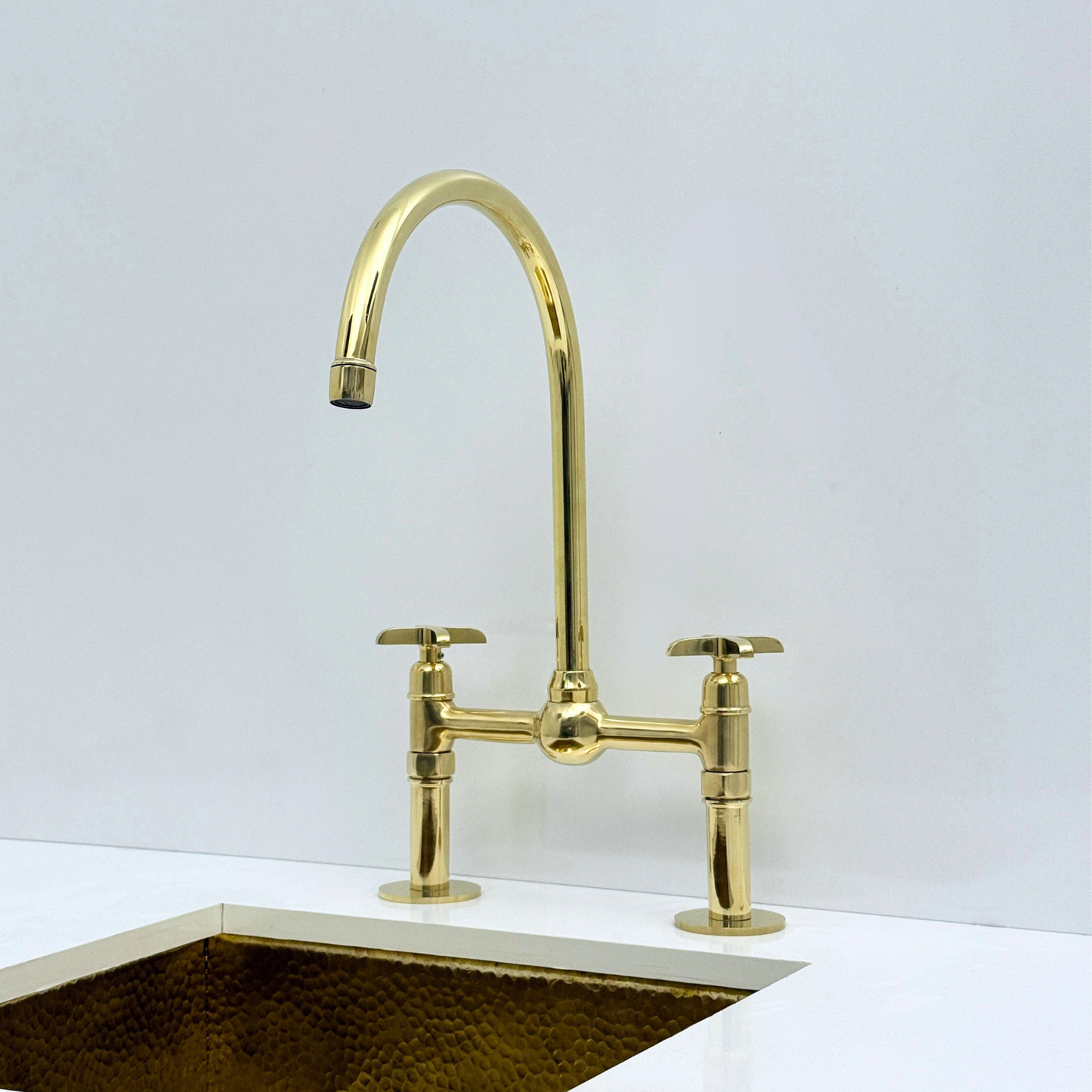 Unlacquered Brass Bridge Kitchen Faucet with Sprayer and Drinking Water Tap - UBCBF008