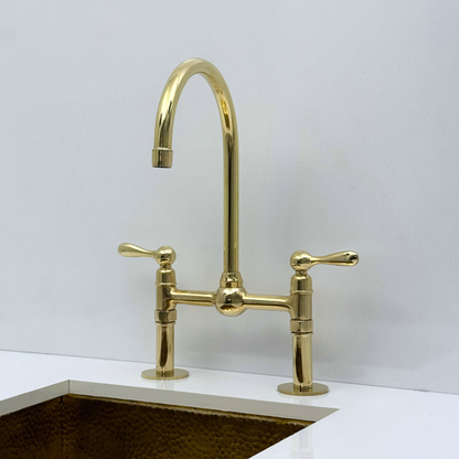 Unlacquered Brass Bridge Kitchen Faucet with Sprayer and Drinking Water Tap - UBLBF013