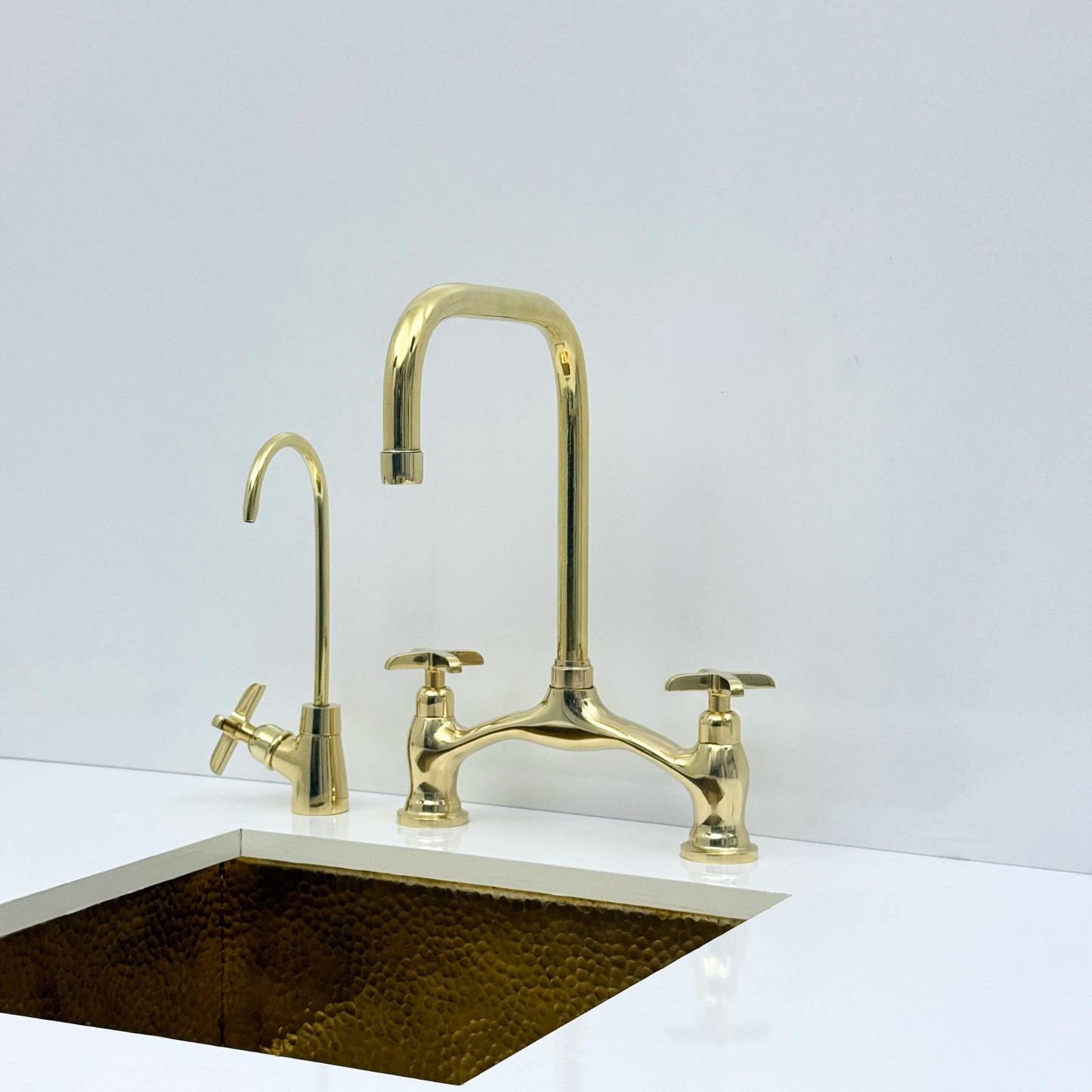 Unlacquered Brass Bridge Kitchen Faucet