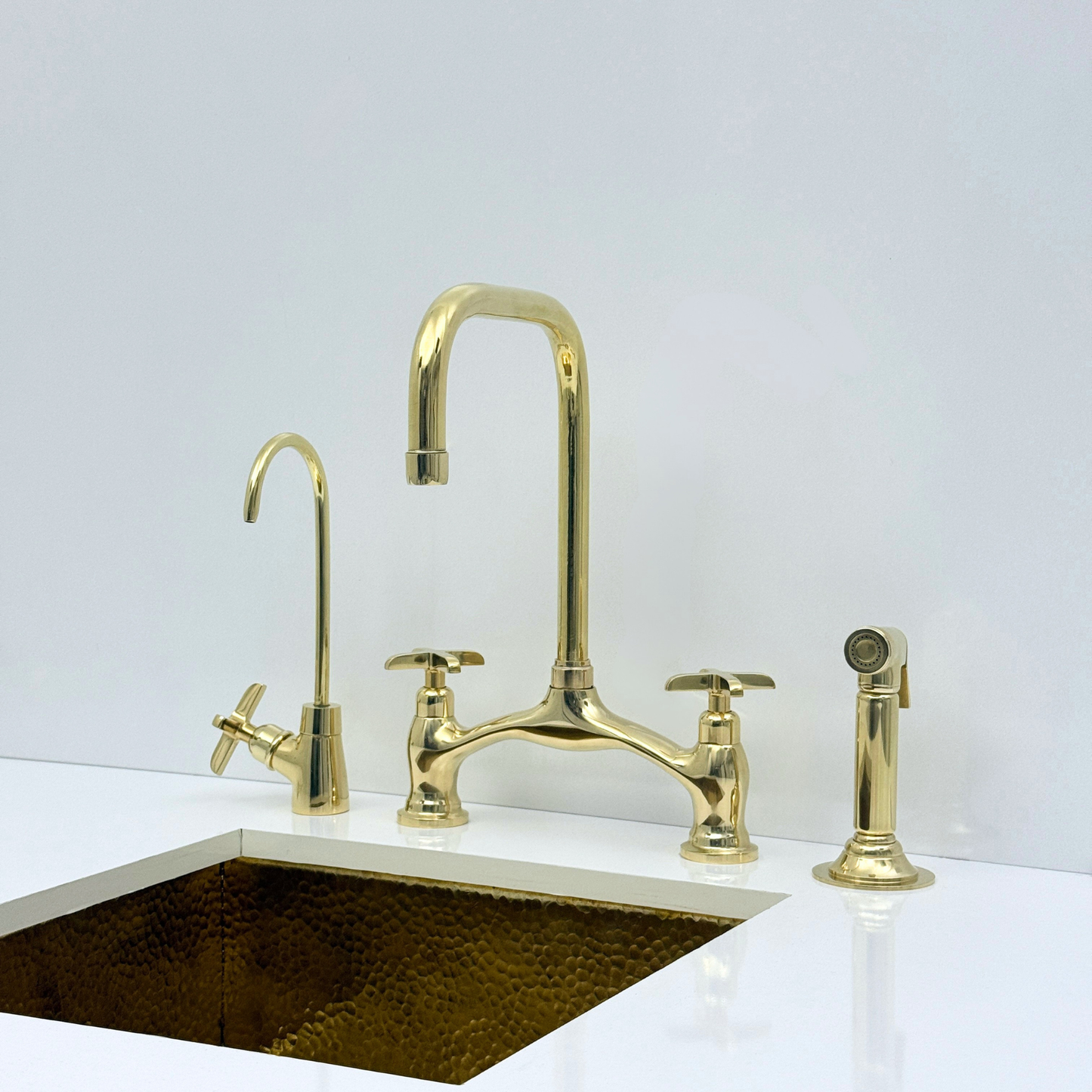Unlacquered Brass Bridge Kitchen Faucet
