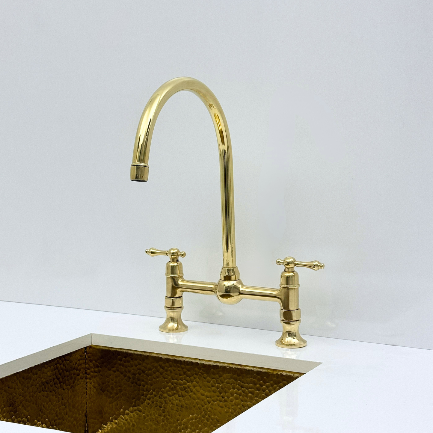 Unlacquered Brass Bridge Kitchen Faucet with Sprayer and Drinking Water Tap - UBLBF011