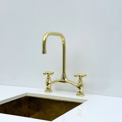 Unlacquered Brass Bridge Kitchen Faucet