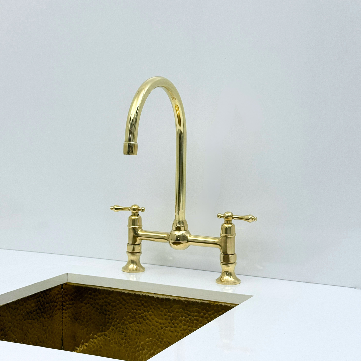 Muna Line - Unlacquered Brass Bridge Kitchen Faucet