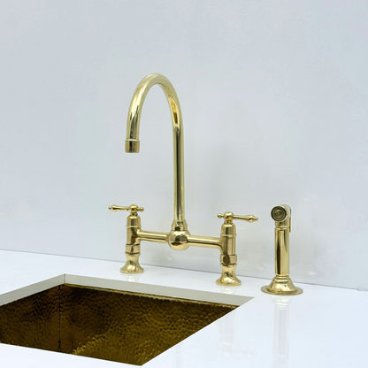 Muna Line - Unlacquered Brass Bridge Kitchen Faucet