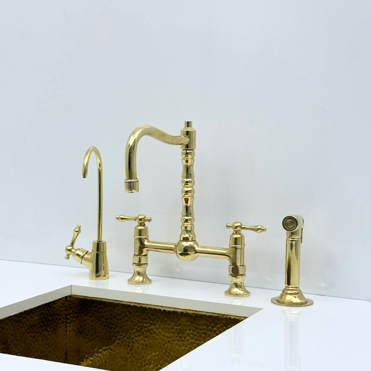 Riad Line - Unlacquered Brass Bridge Kitchen Faucet