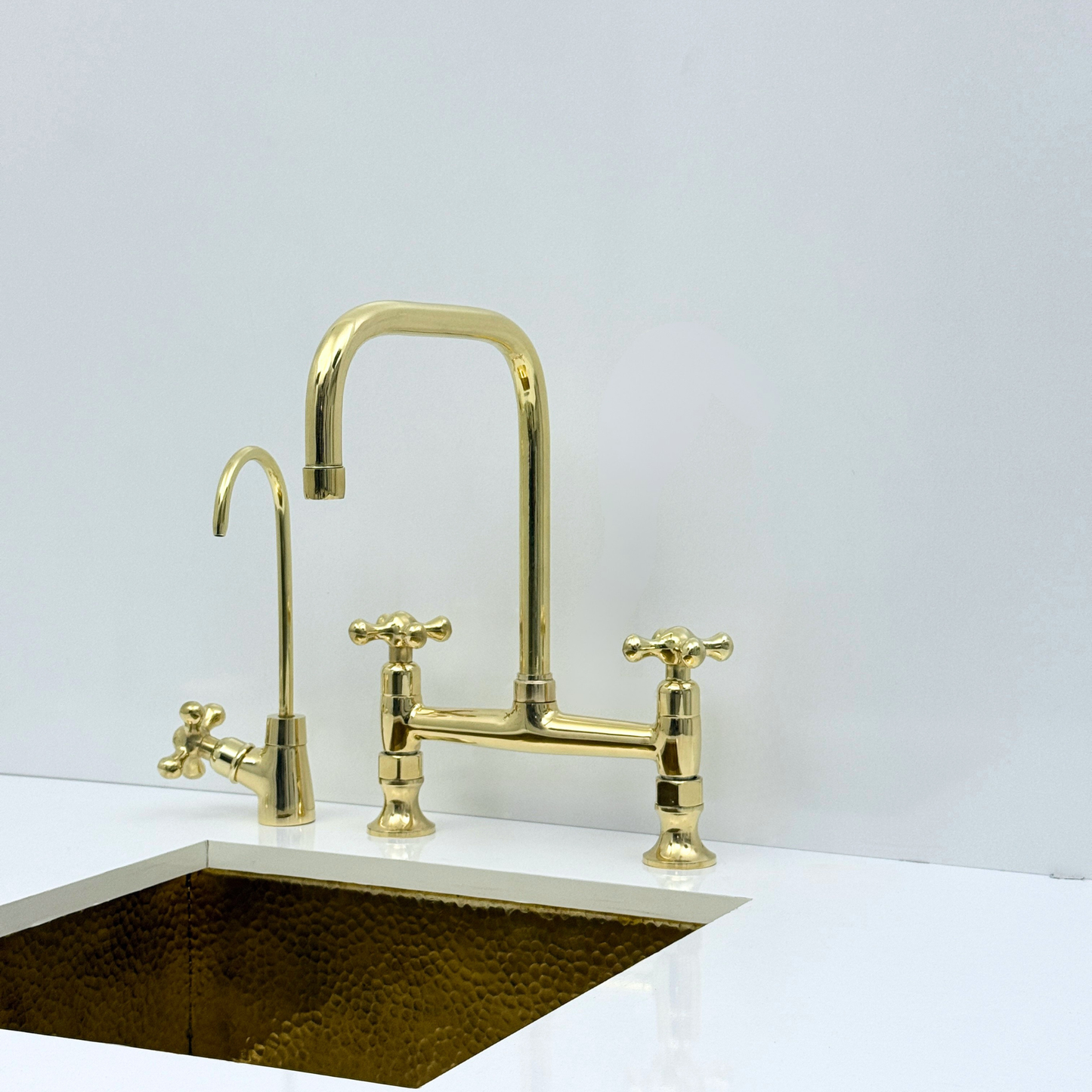 Volta - Unlacquered Brass Bridge Kitchen Faucet