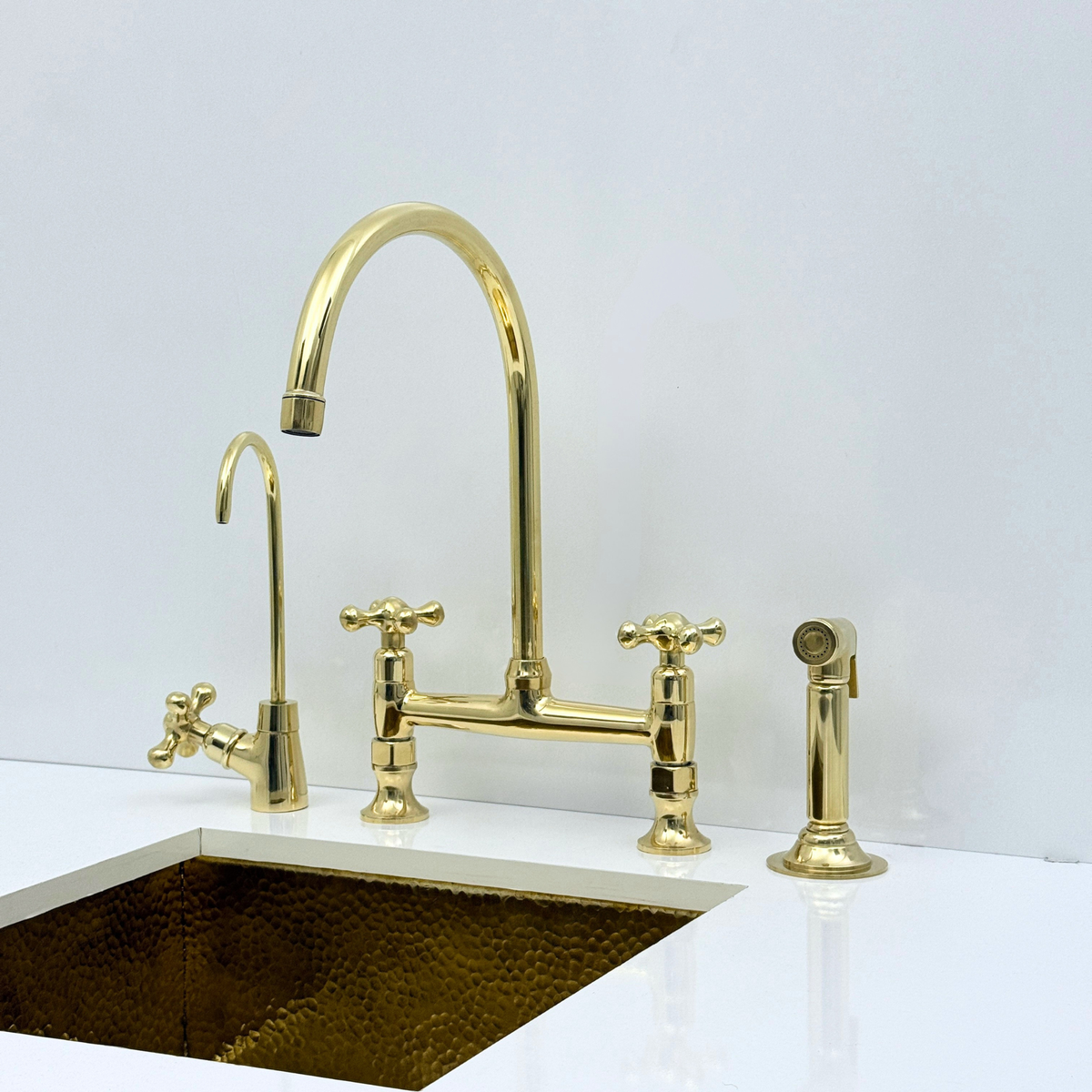 Sabil - Unlacquered Brass Bridge Kitchen Faucet