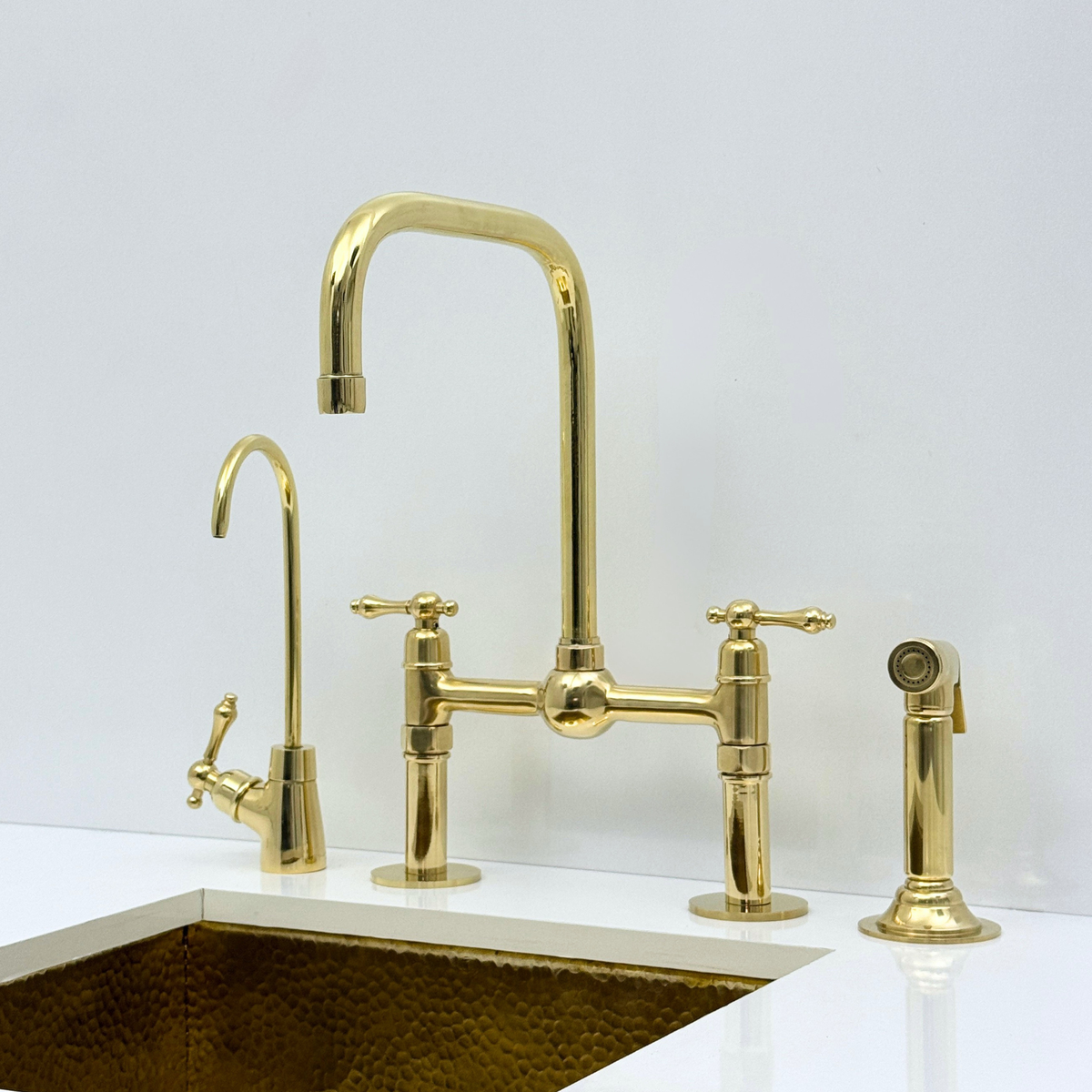 Oasis Line - Unlacquered Brass Bridge Kitchen Faucet