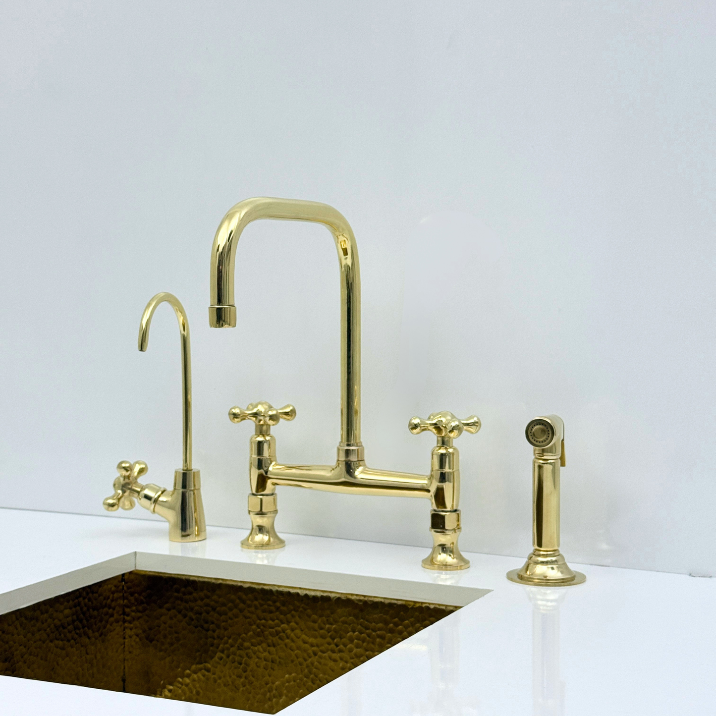 Volta - Unlacquered Brass Bridge Kitchen Faucet