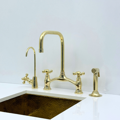 Unlacquered Brass Bridge Kitchen Faucet