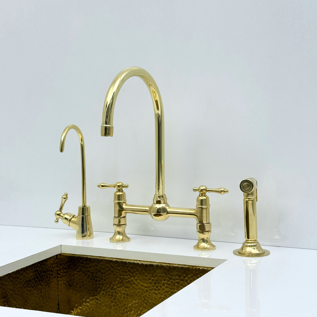 Muna Line - Unlacquered Brass Bridge Kitchen Faucet
