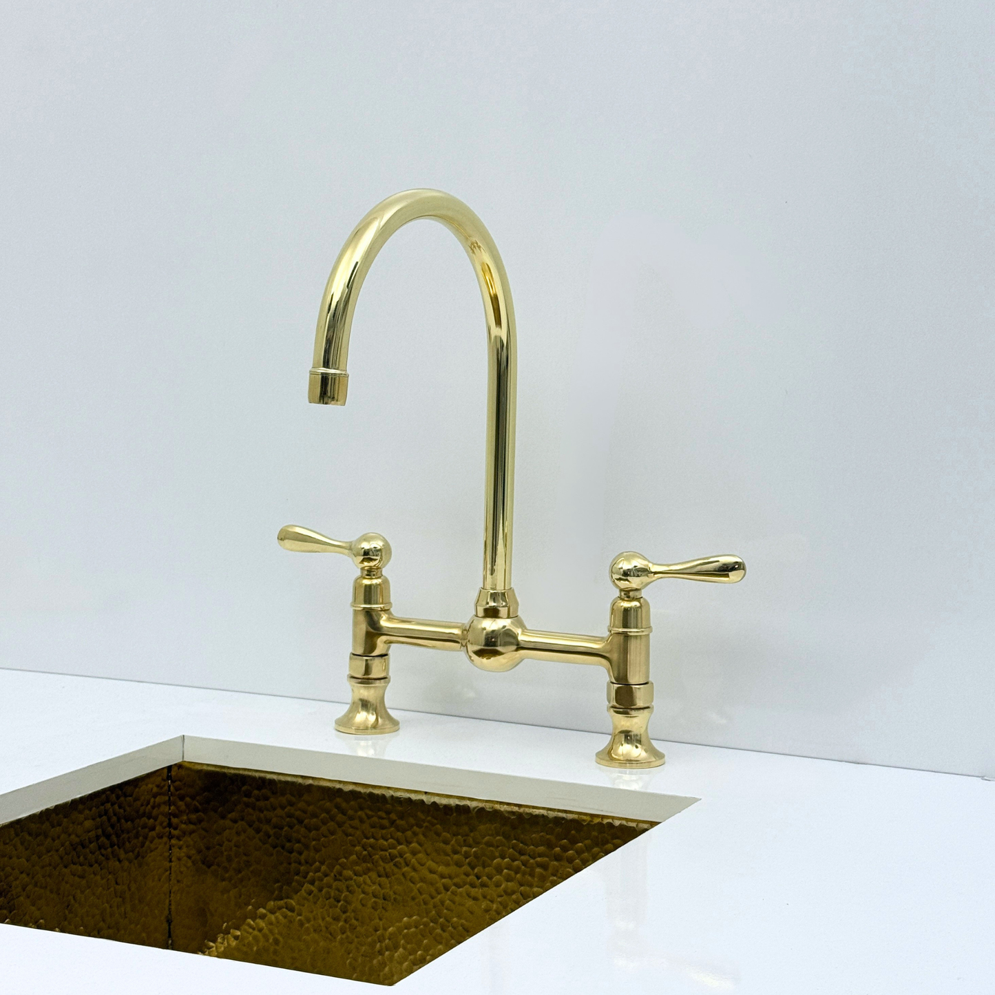 Muna Line - Unlacquered Brass Bridge Kitchen Faucet