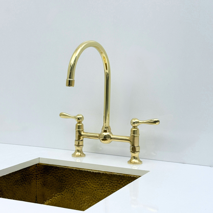 Muna Line - Unlacquered Brass Bridge Kitchen Faucet