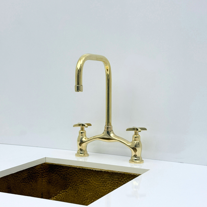 Unlacquered Brass Bridge Kitchen Faucet