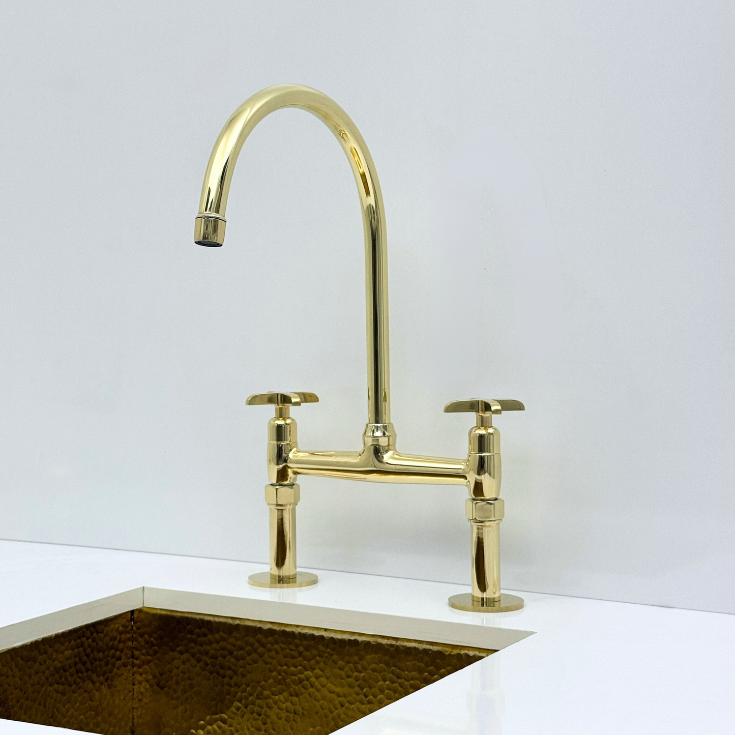 Atlas - Unlacquered Brass Bridge Kitchen Faucet with Side Sprayer and Drinking Water Tap