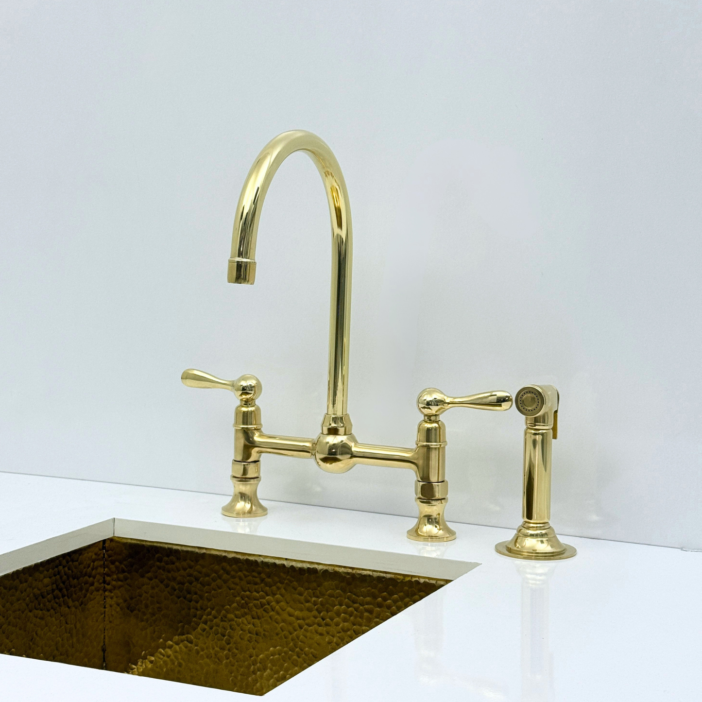 Muna Line - Unlacquered Brass Bridge Kitchen Faucet