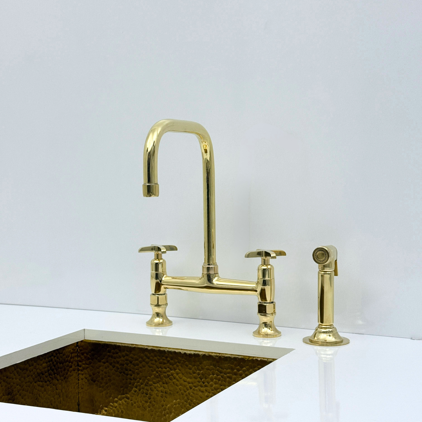 Volta - Unlacquered Brass Bridge Kitchen Faucet