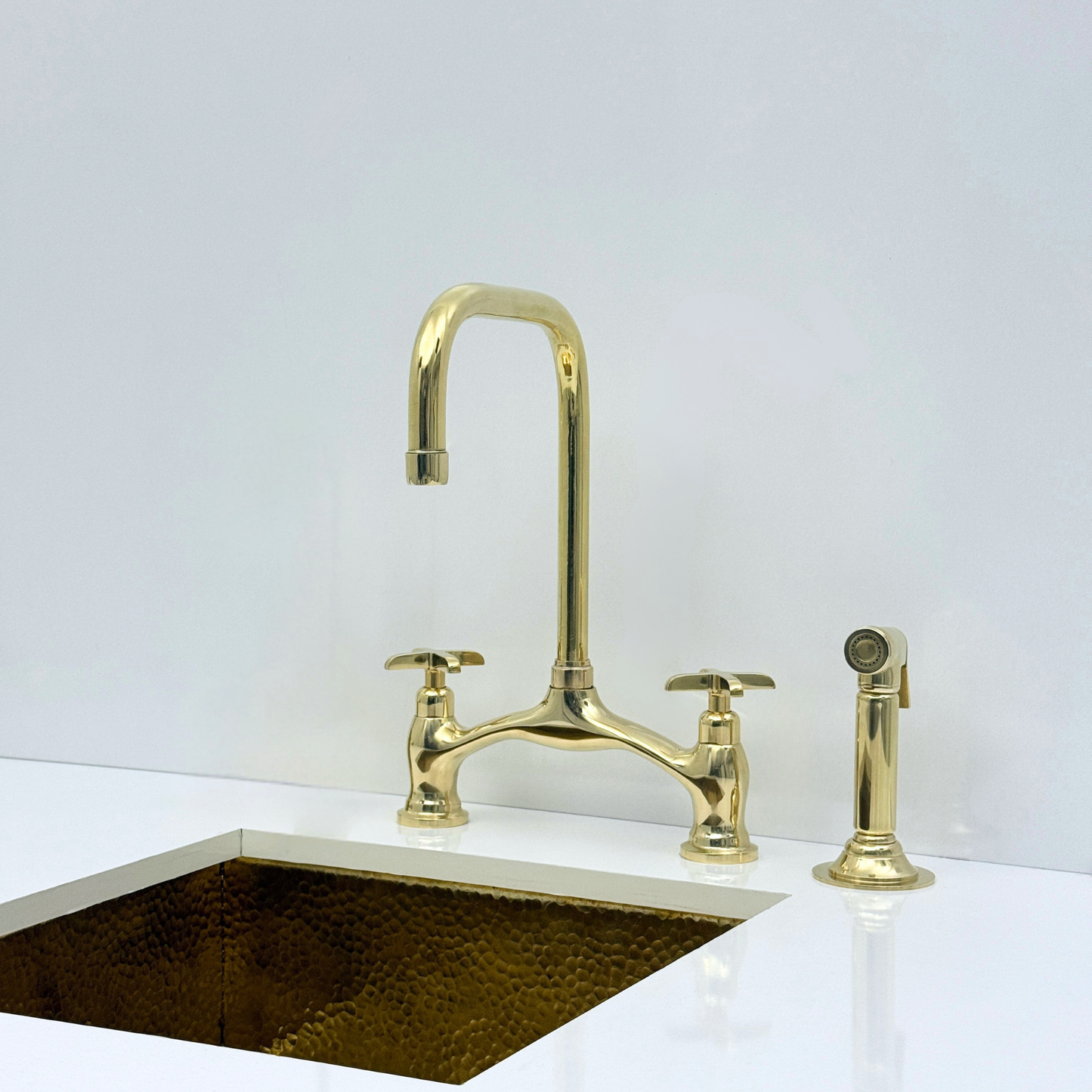 Unlacquered Brass Bridge Kitchen Faucet