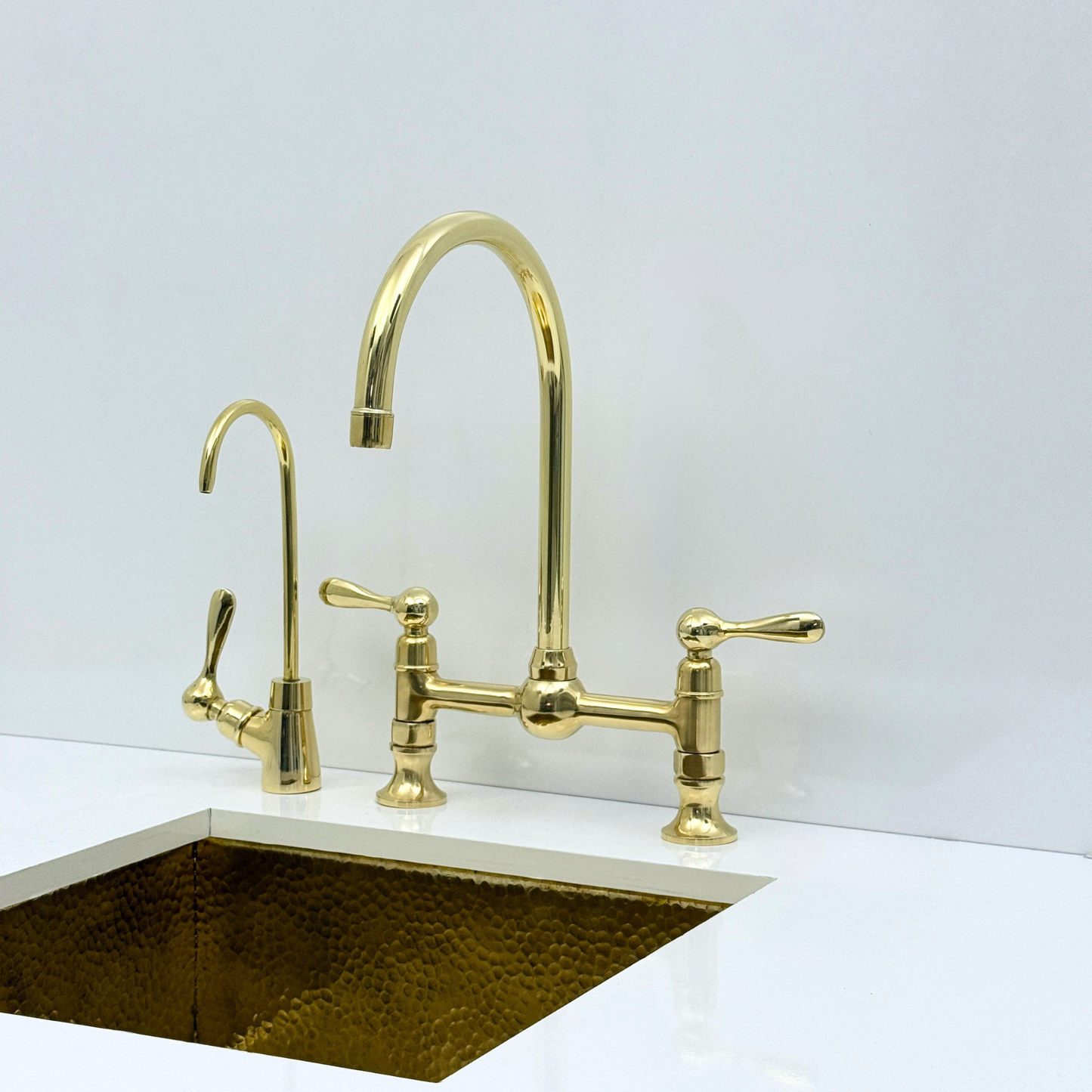 Muna Line - Unlacquered Brass Bridge Kitchen Faucet