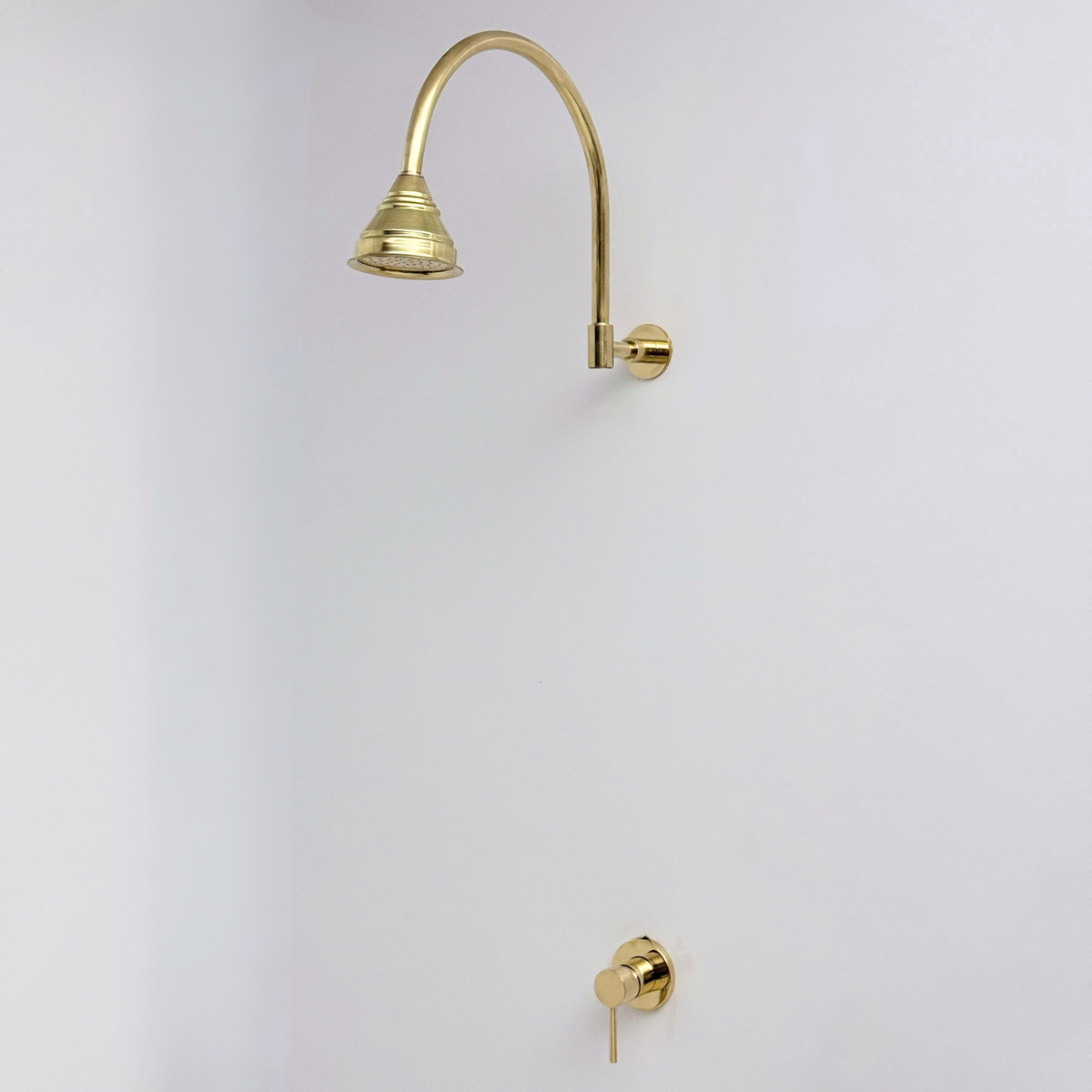 Unlacquered Brass Concealed Dome Rain Shower System with Gooseneck Arm, 4"