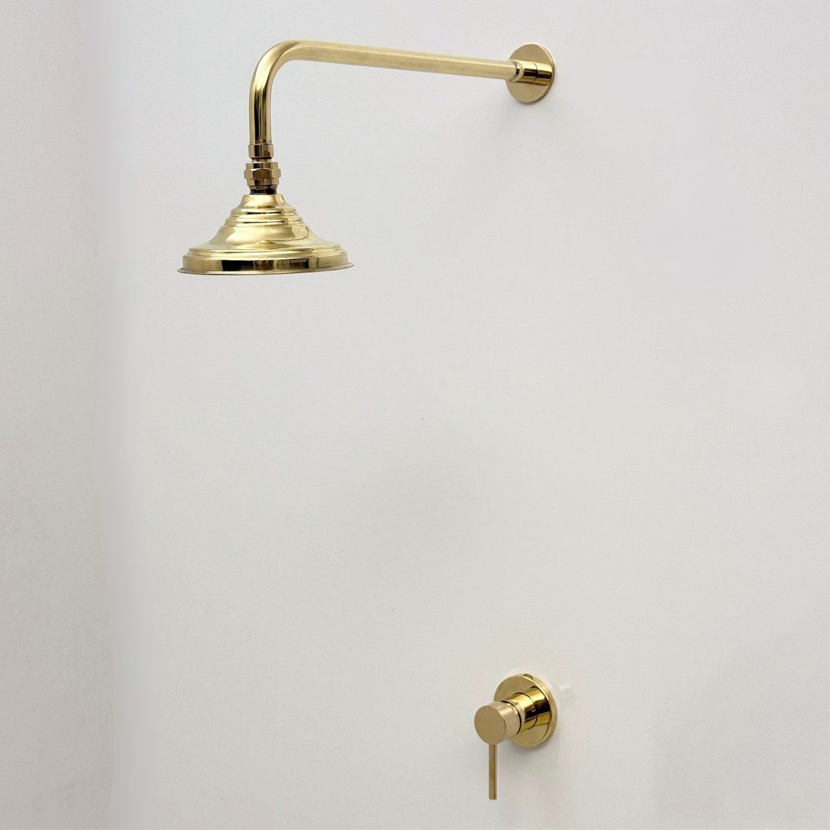 Unlacquered Brass Concealed Dome Rain Shower System with Straight Arm