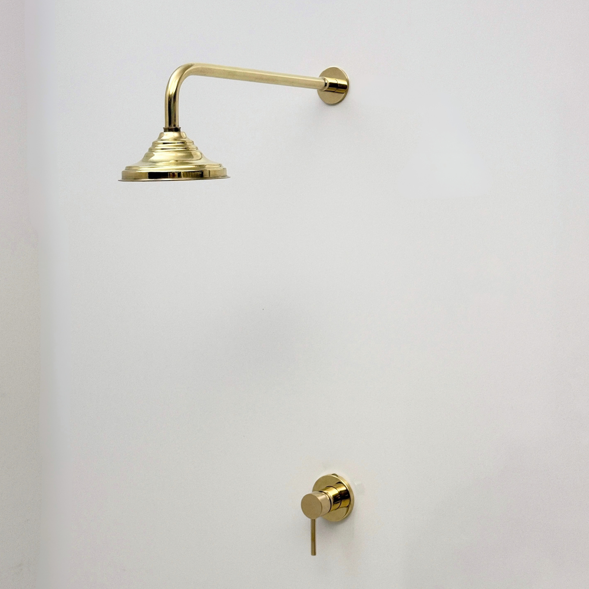 Unlacquered Brass Concealed Dome Rain Shower System with Straight Arm